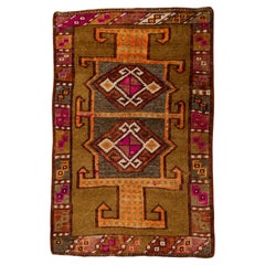 Türkischer Mini-Teppich, orientalischer, handgeknüpfter Vintage-Teppich, 53 cm x 52 cm, Nr. 21068