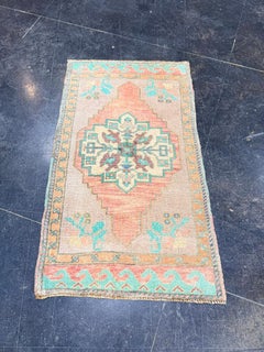 Turkish Mini Rug Oriental Hand Knotted Vintage Rug 1'9" x 3' #17924