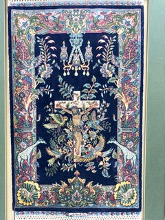 Turkish Miniature Silk Hereke Rug Framed and Signed