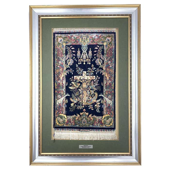 Turkish Miniature Silk Hereke Rug Framed and Signed For Sale at 1stDibs ...