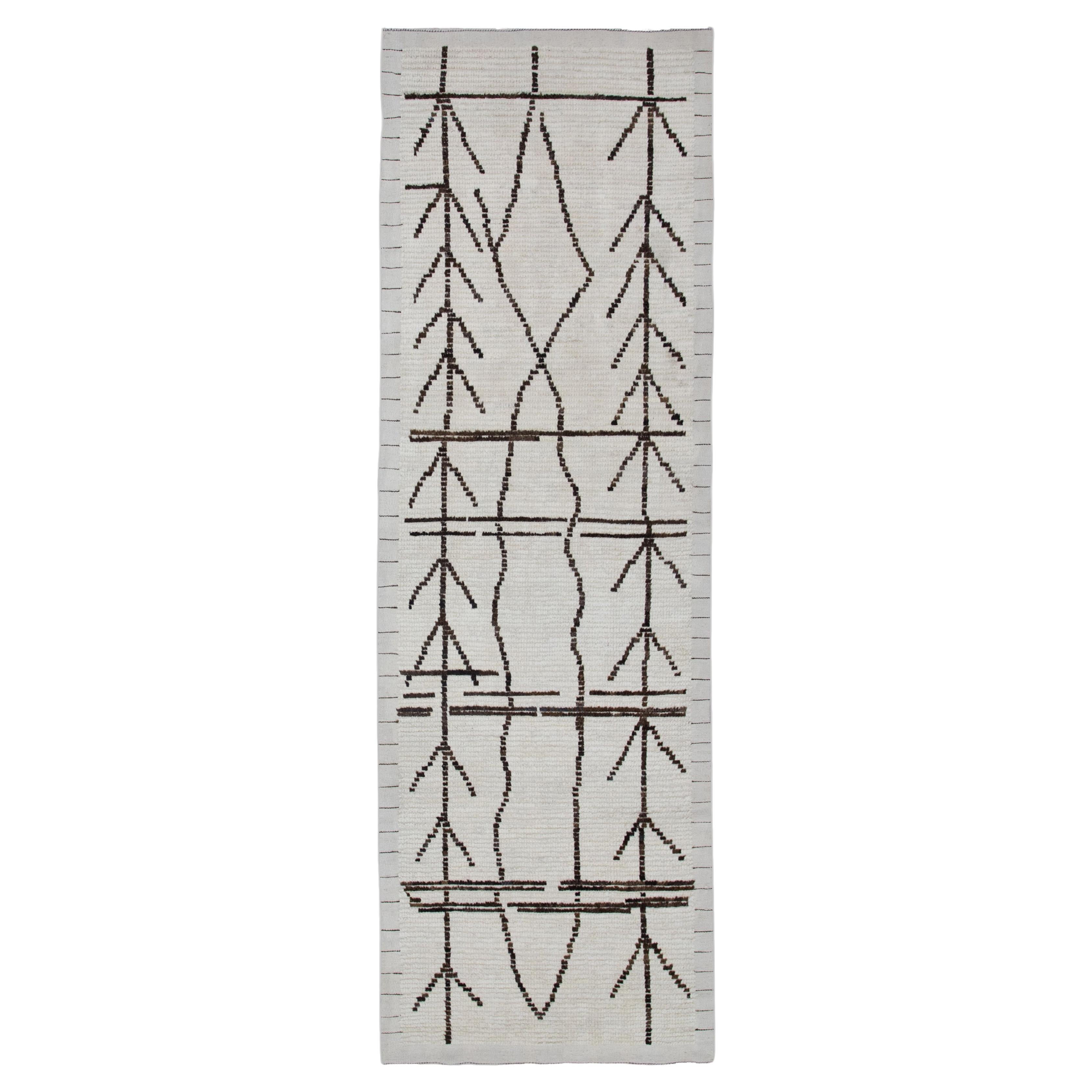 Türkischer moderner Teppich Creme Espresso Handgewebter Wollteppich 2'8" x 8'3"