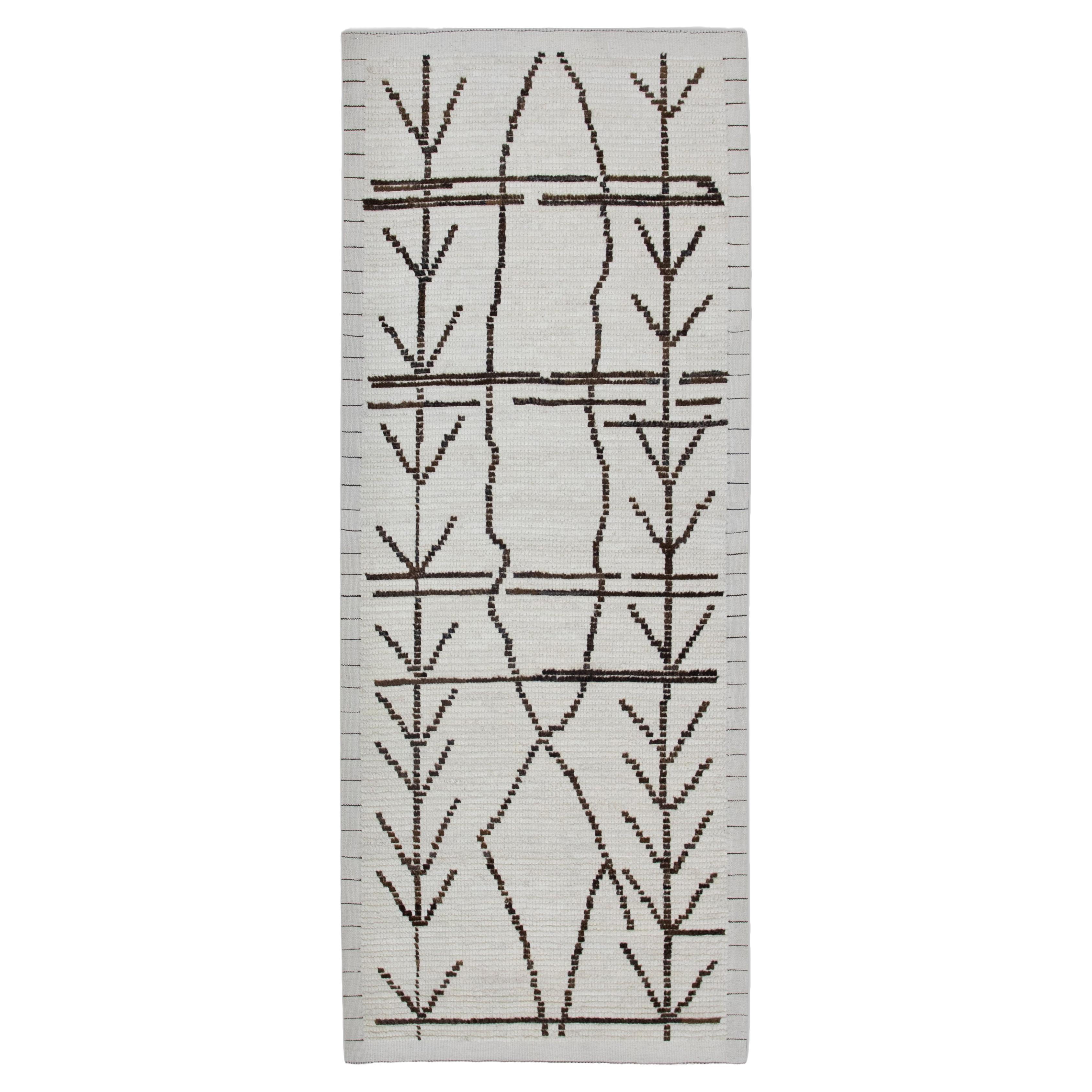Türkischer moderner Teppich Creme Espresso Handgewebter Wollteppich 2'9" x 6'9" im Angebot