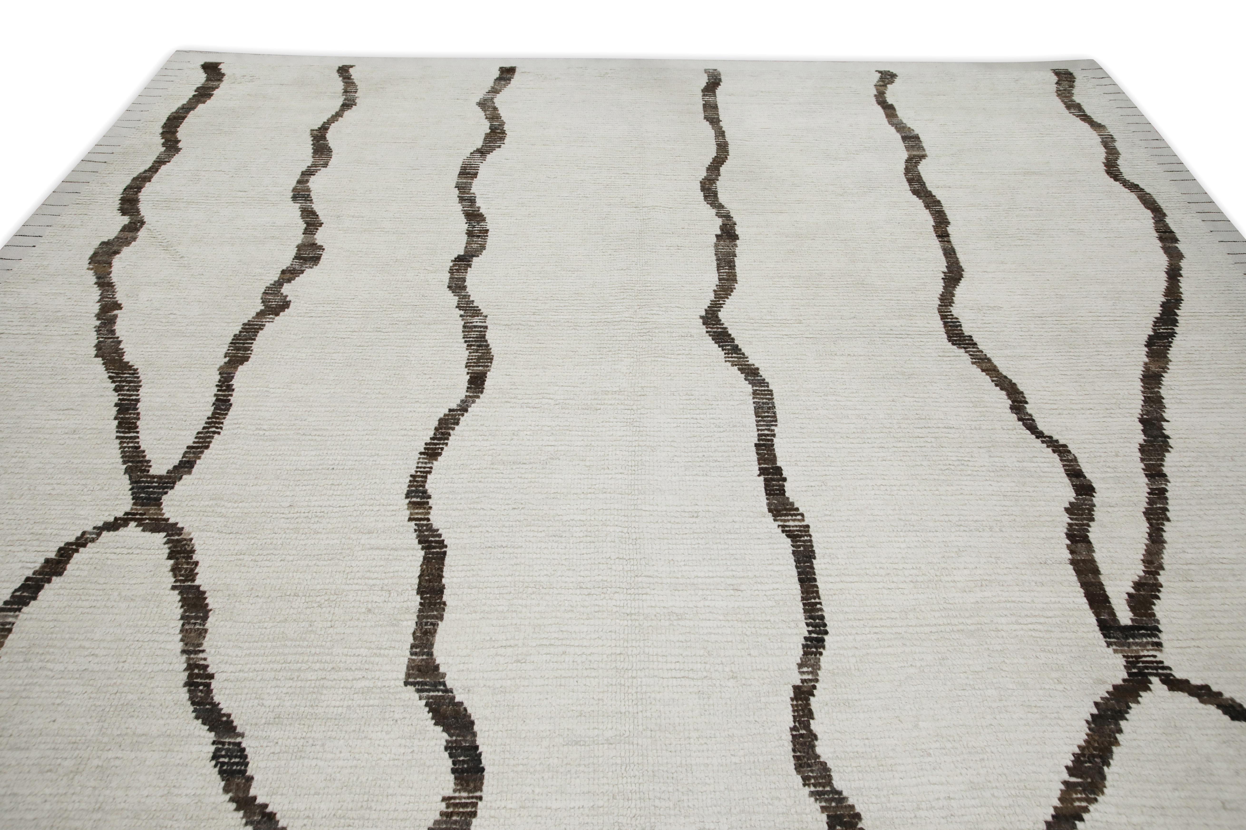 Tappeto Turco Moderno in Lana Beige Marrone Tessuto a mano 9'7