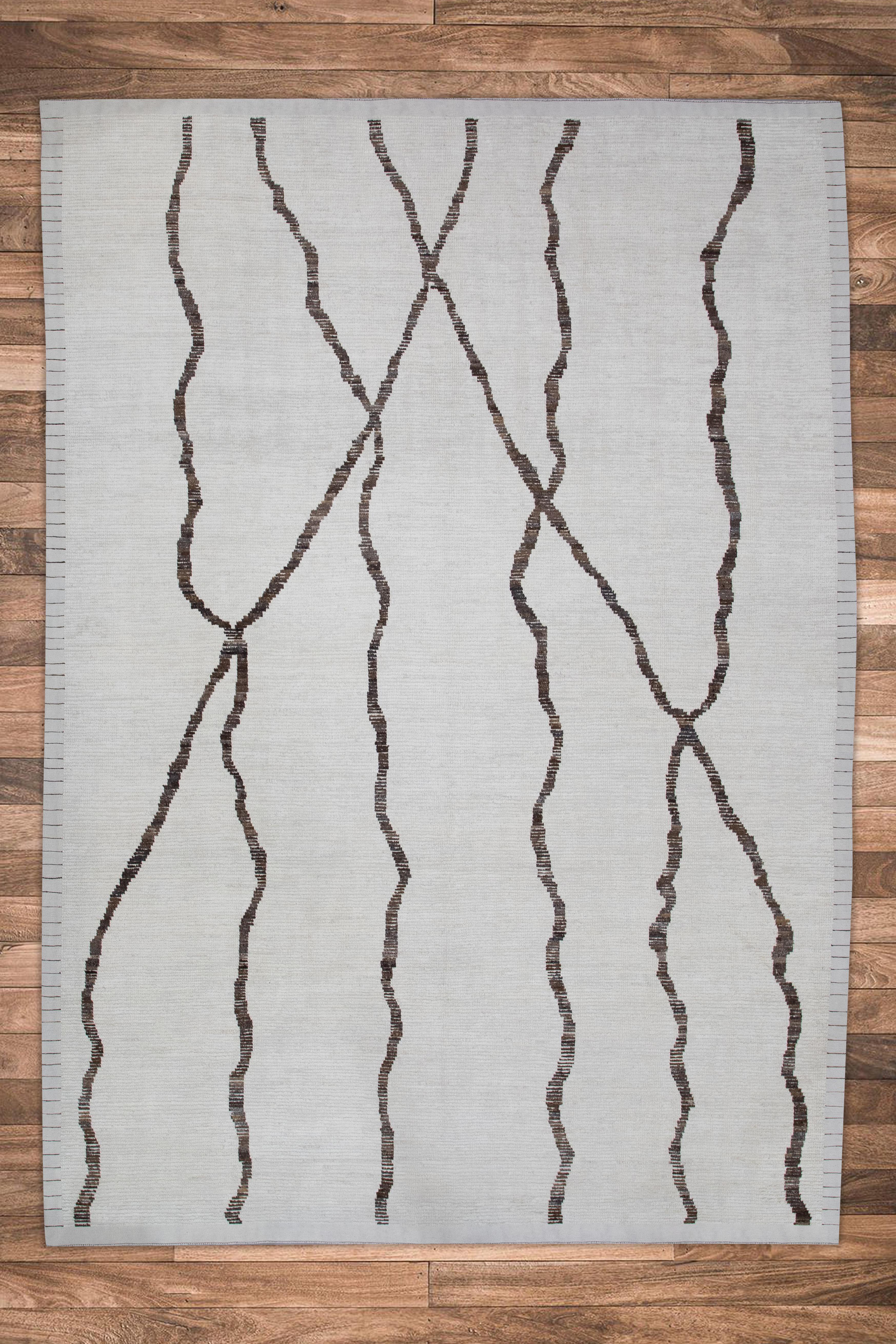 Tappeto Turco Moderno in Lana Beige Marrone Tessuto a mano 9'7