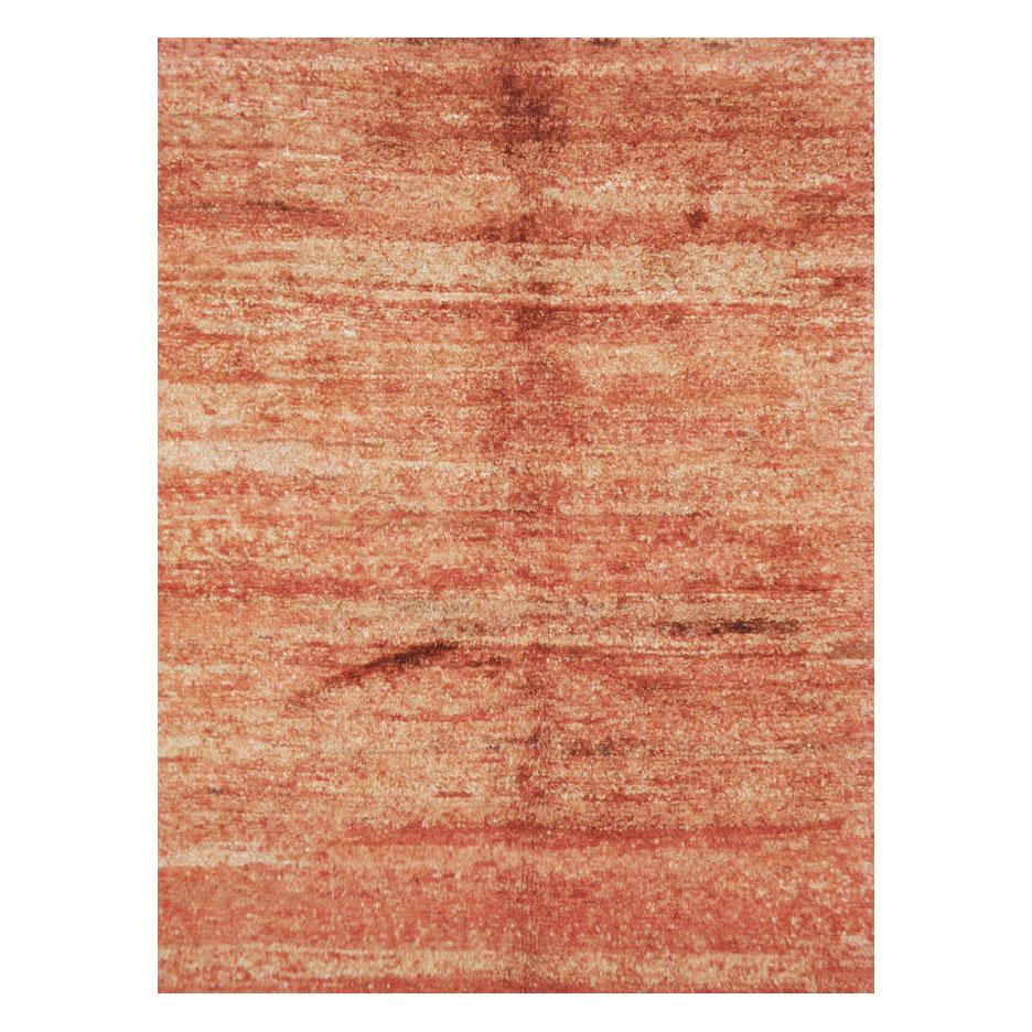 A contemporary Turkish Shag rug in square format handmade during the late 20th century in coral and black.

Measures: 7' 2