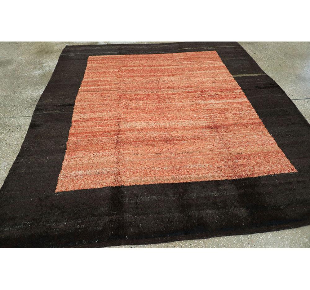Turkish Modernist Square Shag Rug in Coral and Black In Excellent Condition For Sale In New York, NY