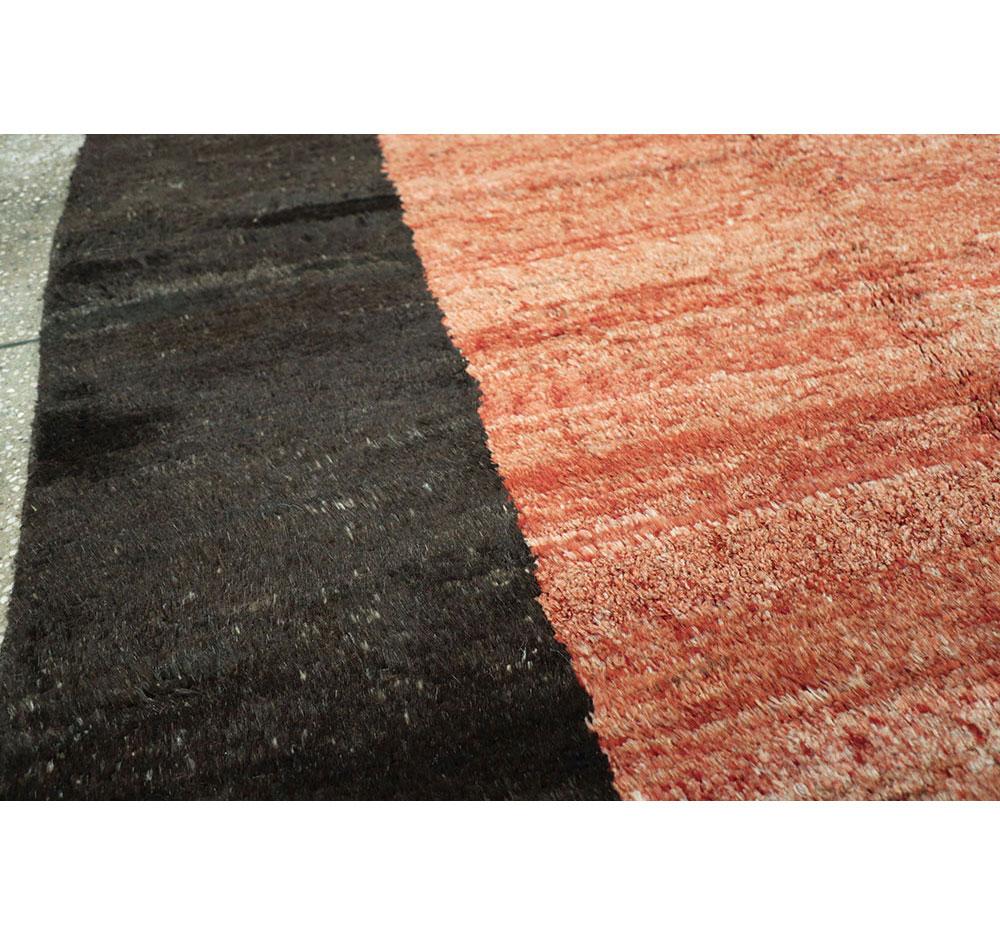 20th Century Turkish Modernist Square Shag Rug in Coral and Black For Sale