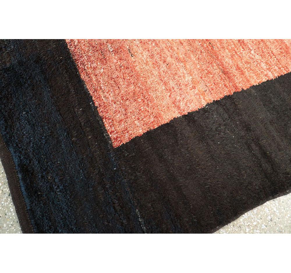 Turkish Modernist Square Shag Rug in Coral and Black For Sale 2