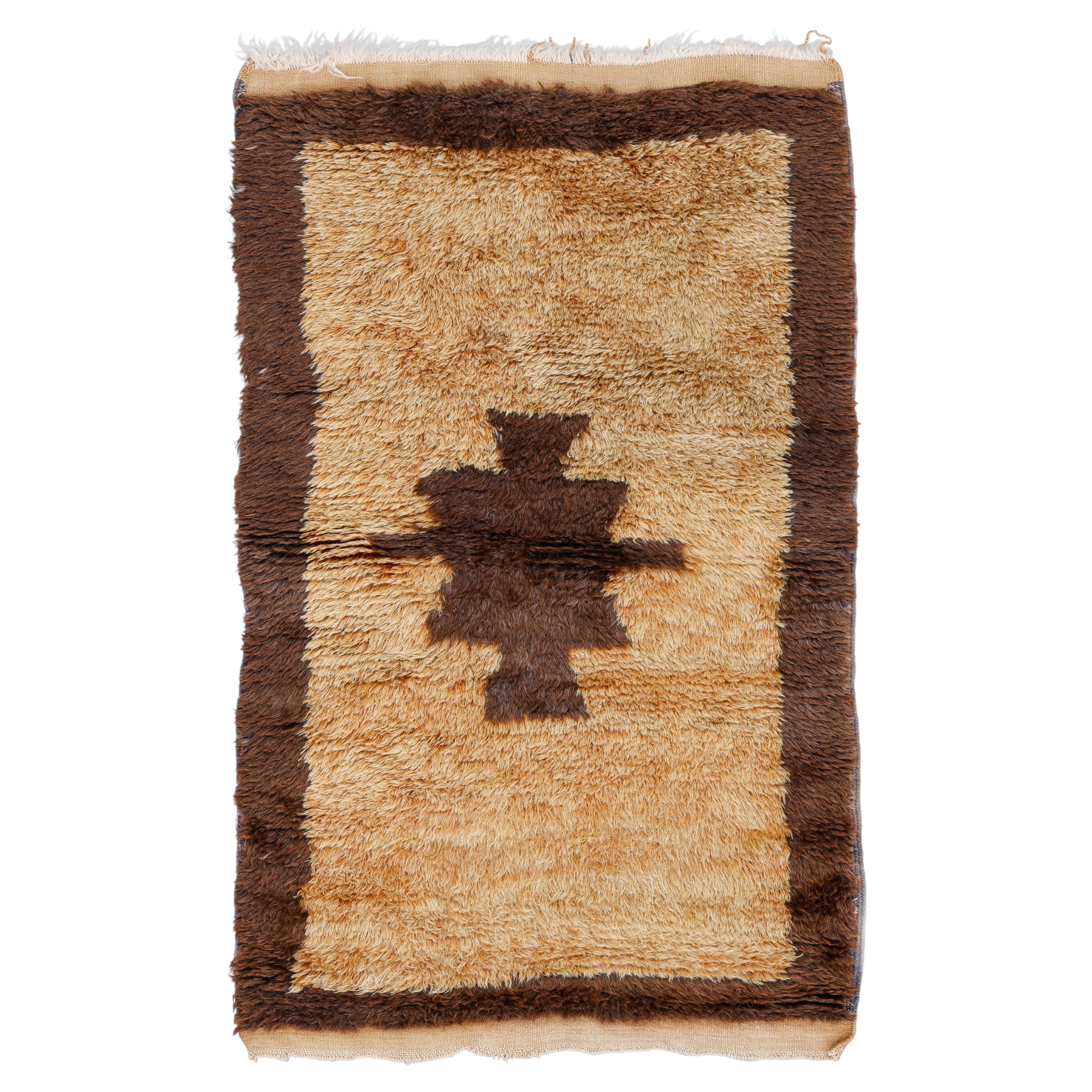 Turkish Mohair and Wool Tülü Rug, 3' x 4', Earth Toned Golden Honey Brown, 1950 For Sale