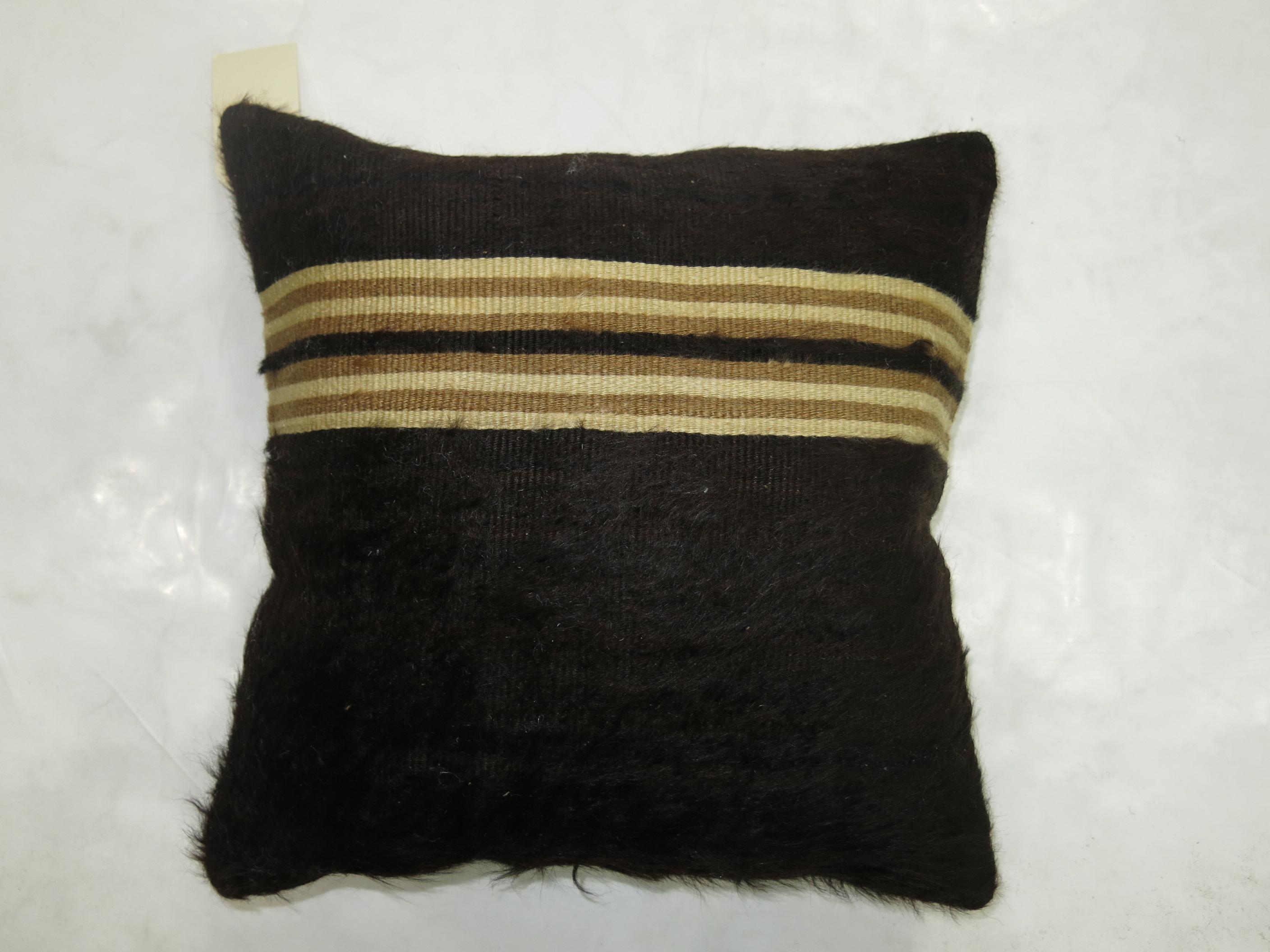Mid-Century Modern Black Turkish Mohair Rug Pillow For Sale