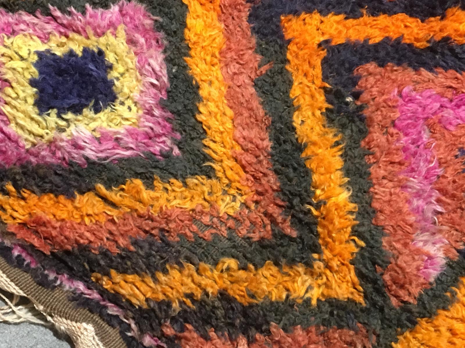 Turkish Mohair Rug Tulu Runner in Orange, Lilac and Brown Vintage Carpet For Sale 4