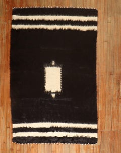 Turkish Mohair White Black Wool Rug