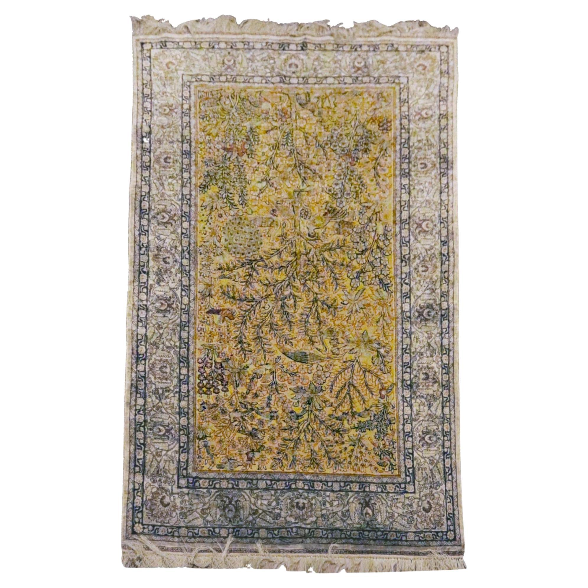 Turkish-Mongol Ghom Persian Rug – Tree of Life Design  67.7 x 35.8 For Sale