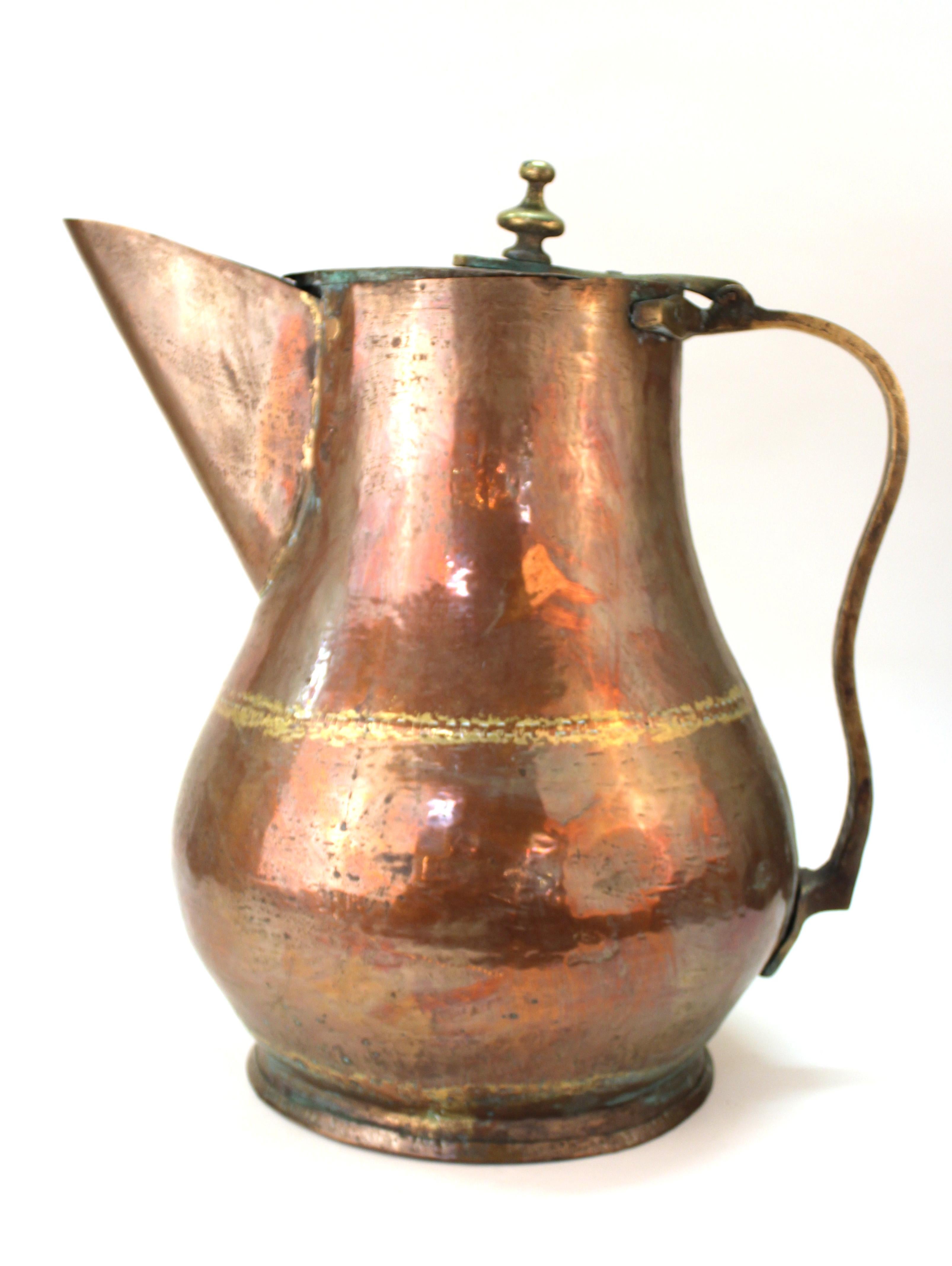 Turkish Monumental Hammered Copper Pitcher In Good Condition In New York, NY