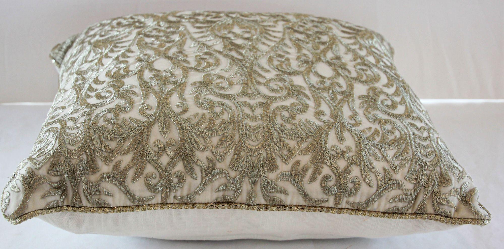 Turkish Moorish Ottoman Style Throw Pillow with Silver Metallic Embroidery For Sale 4