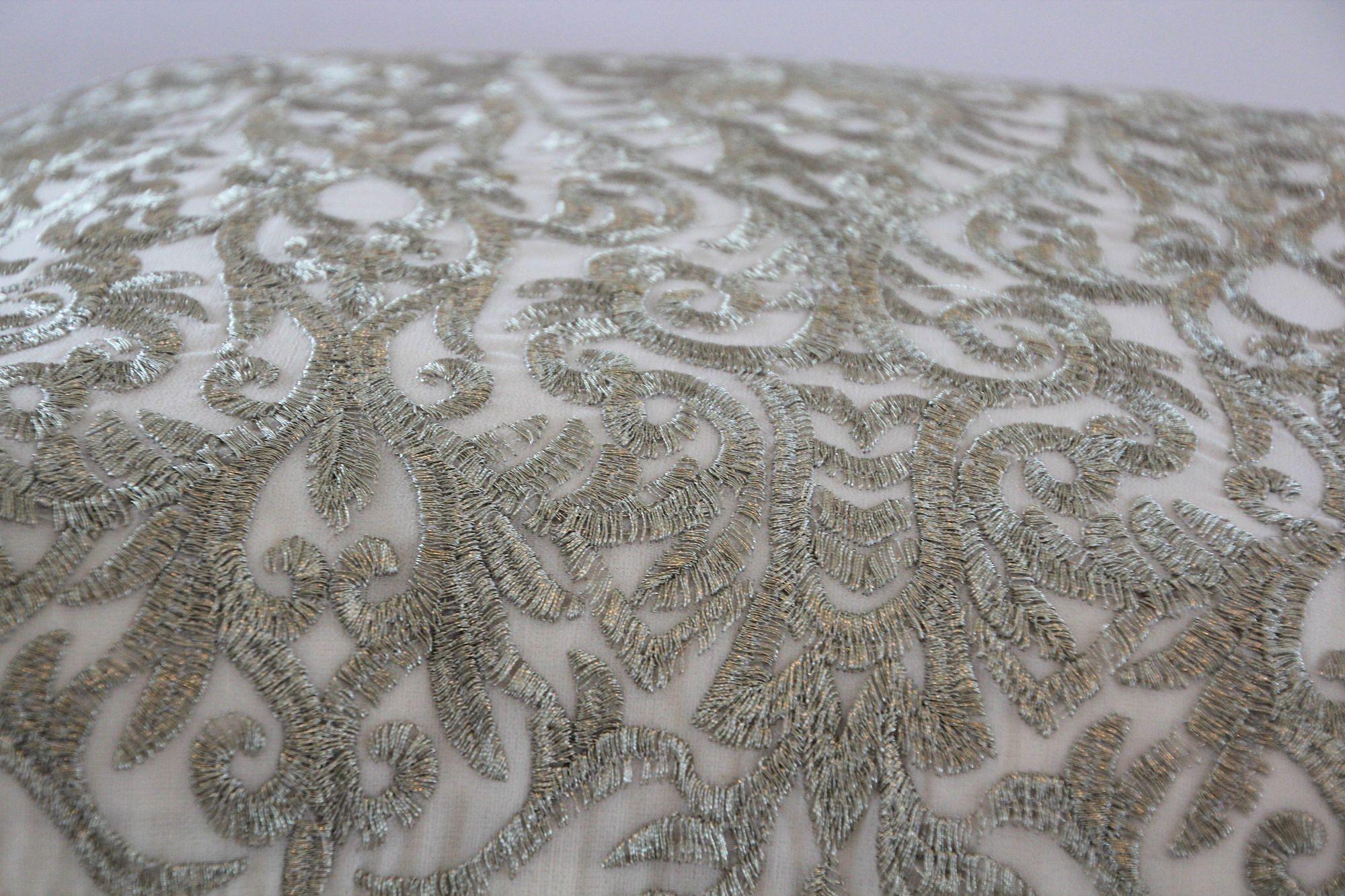 Turkish Moorish Ottoman Style Throw Pillow with Silver Metallic Embroidery For Sale 7
