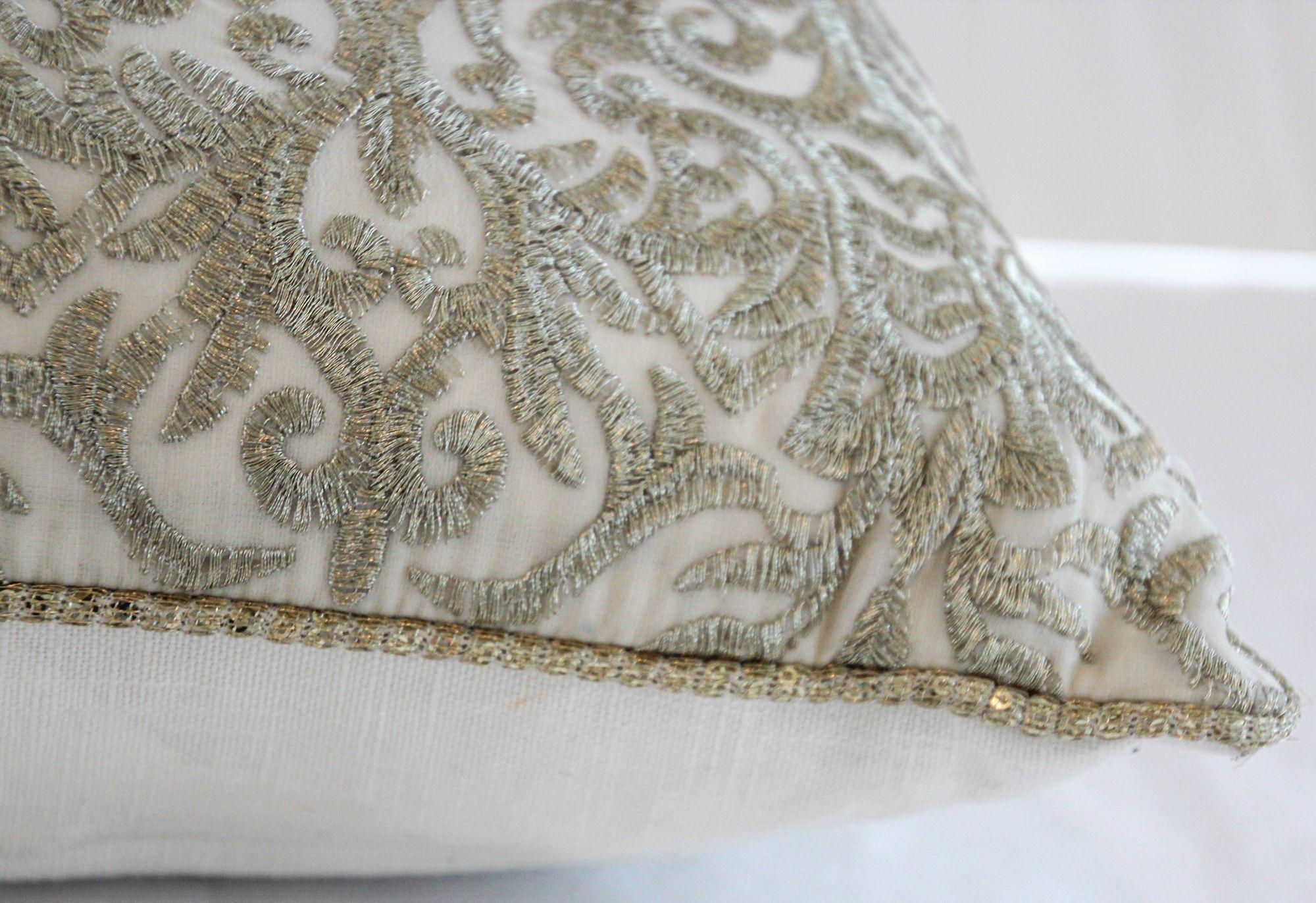 Turkish Moorish Ottoman Style Throw Pillow with Silver Metallic Embroidery For Sale 9