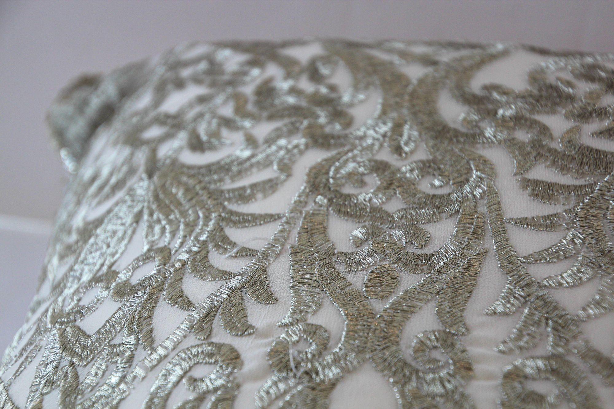 Turkish Moorish Ottoman Style Throw Pillow with Silver Metallic Embroidery For Sale 11