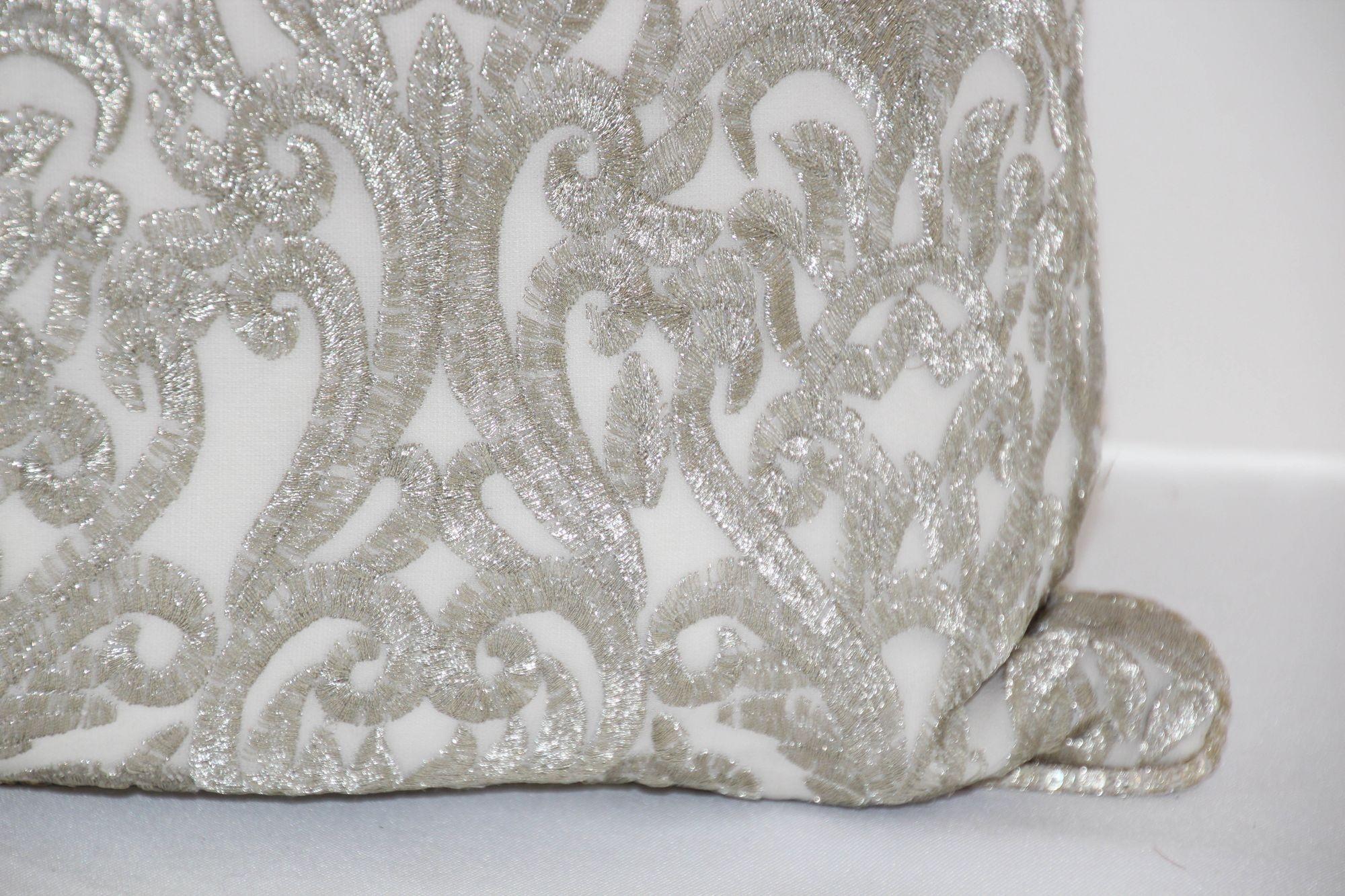 20th Century Turkish Moorish Ottoman Style Throw Pillow with Silver Metallic Embroidery For Sale