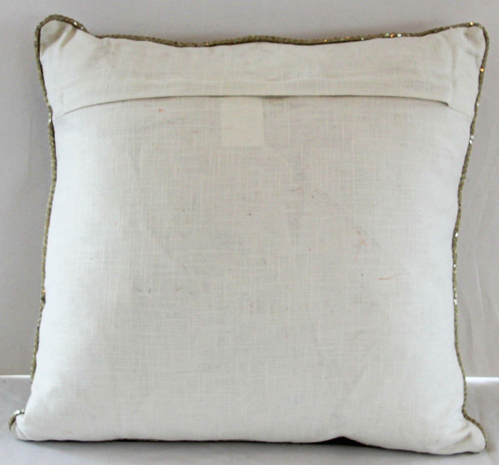 Turkish Moorish Ottoman Style Throw Pillow with Silver Metallic Embroidery For Sale 3