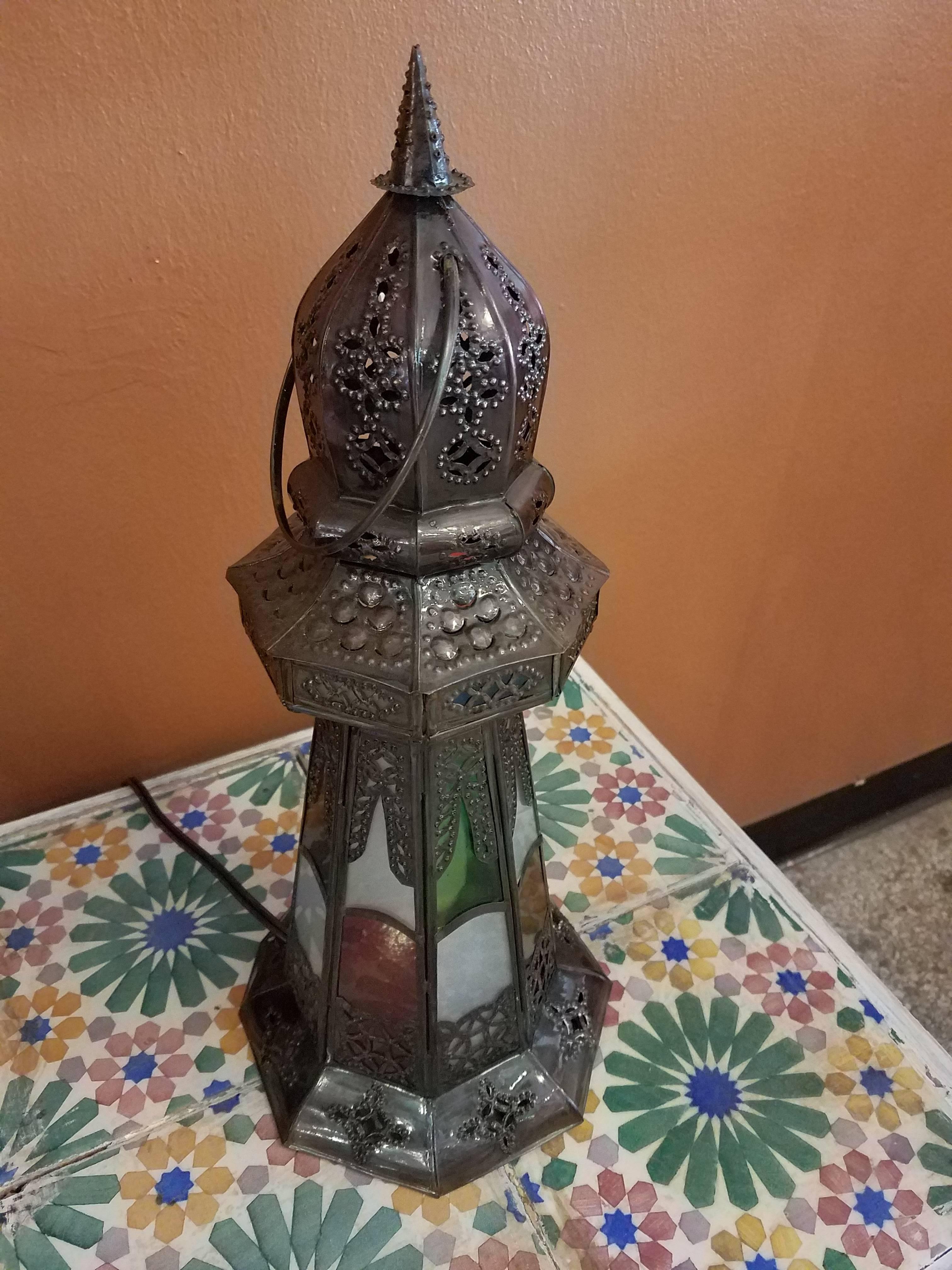 Turkish Moroccan Lighthouse Lantern, Multi-Color Glass For Sale 3
