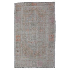 Turkish Muted Colored Oushak Rug is Subdued Medallion Design