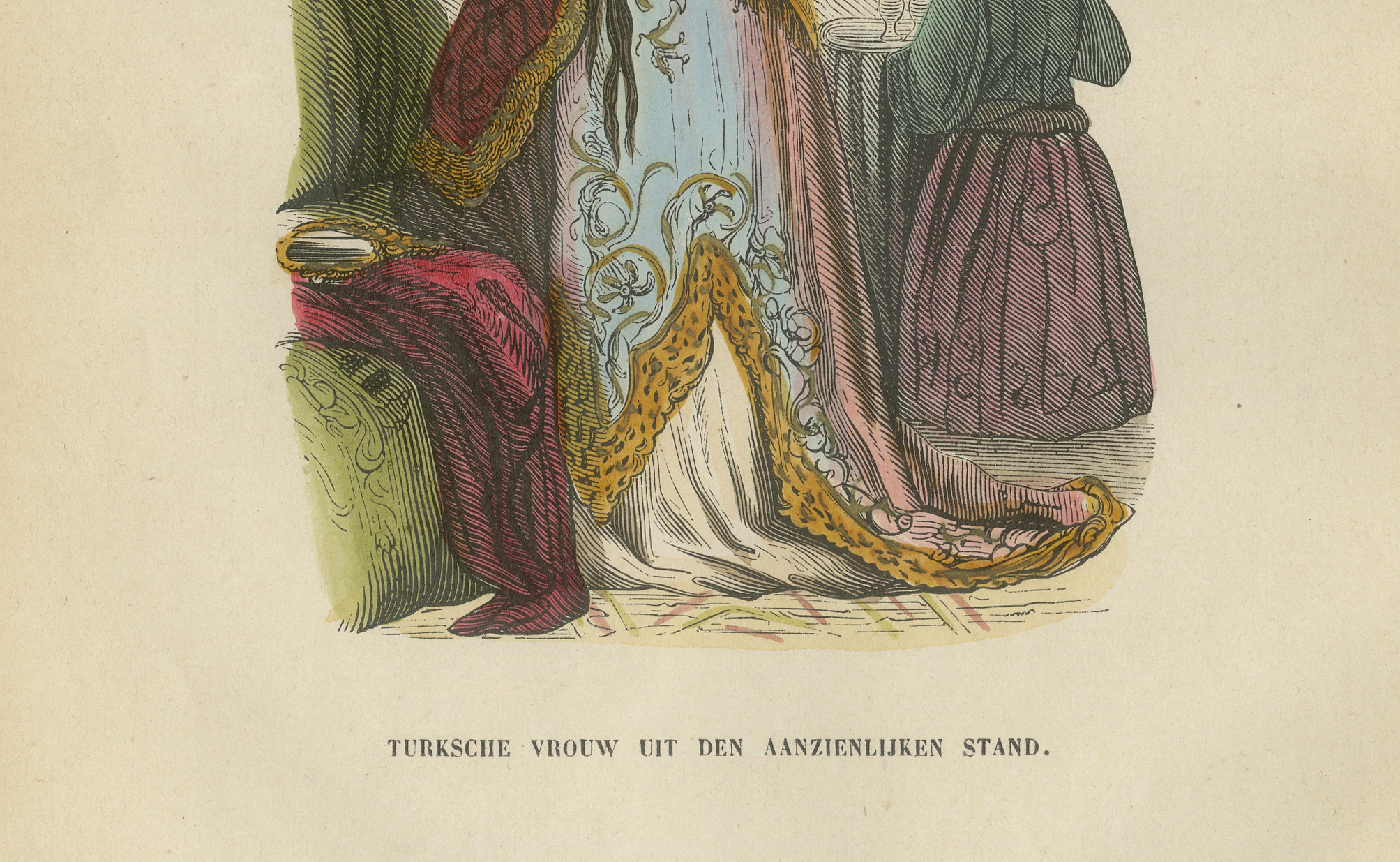 Turkish Noblewoman in Ottoman Court Dress - Antique Lithograph, c.1852