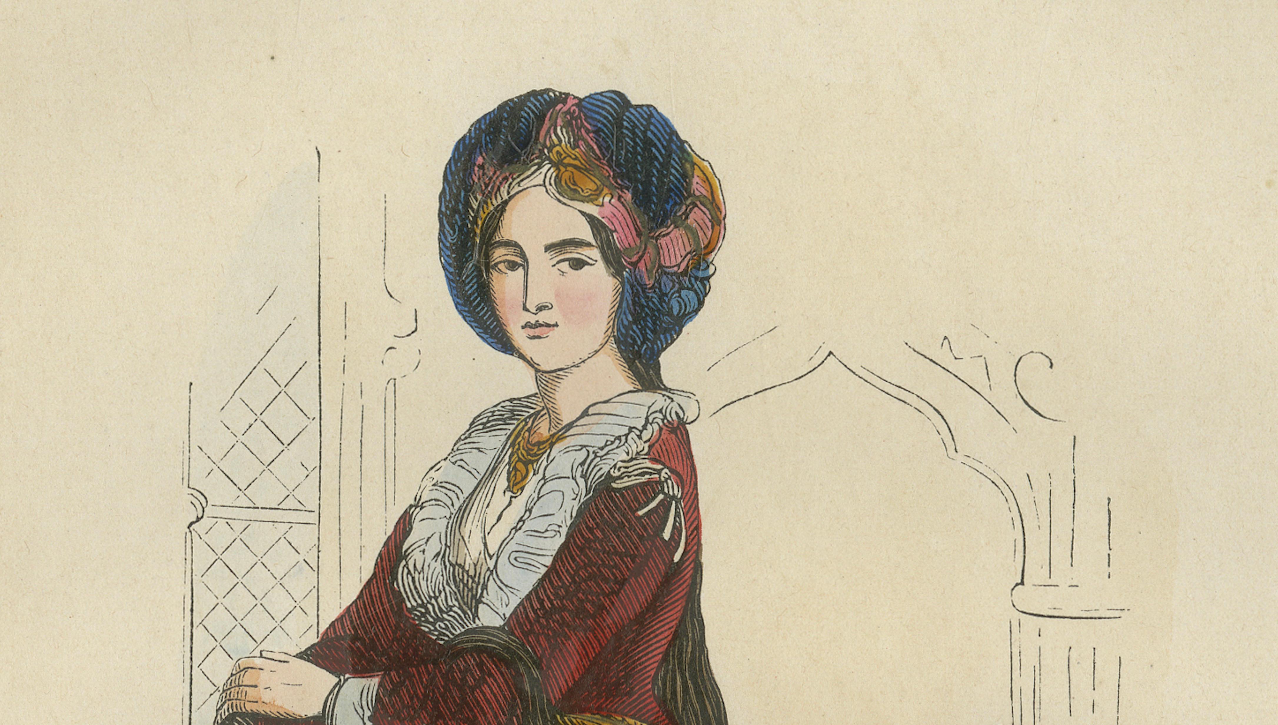 Turkish Noblewoman in Ottoman Court Dress - Antique Lithograph, c.1852