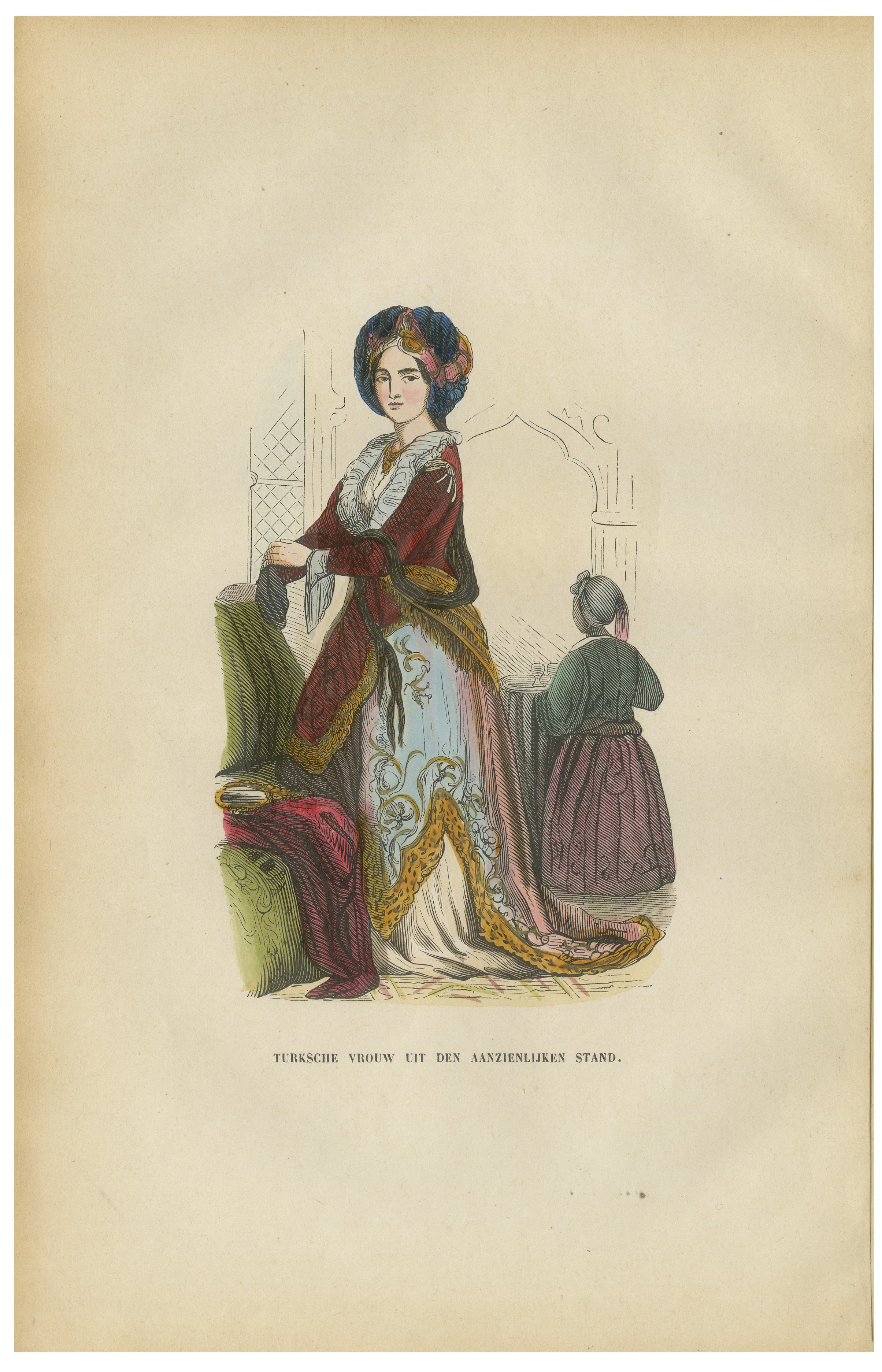 Turkish Noblewoman in Ottoman Court Dress - Antique Lithograph, c.1852