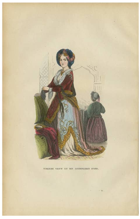 Turkish Noblewoman in Ottoman Court Dress - Antique Lithograph, c.1852
