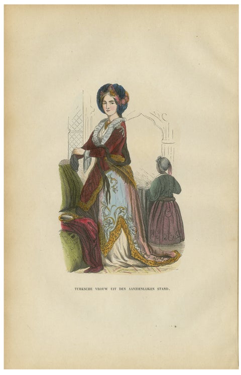 Turkish Noblewoman in Ottoman Court Dress - Antique Lithograph, c.1852