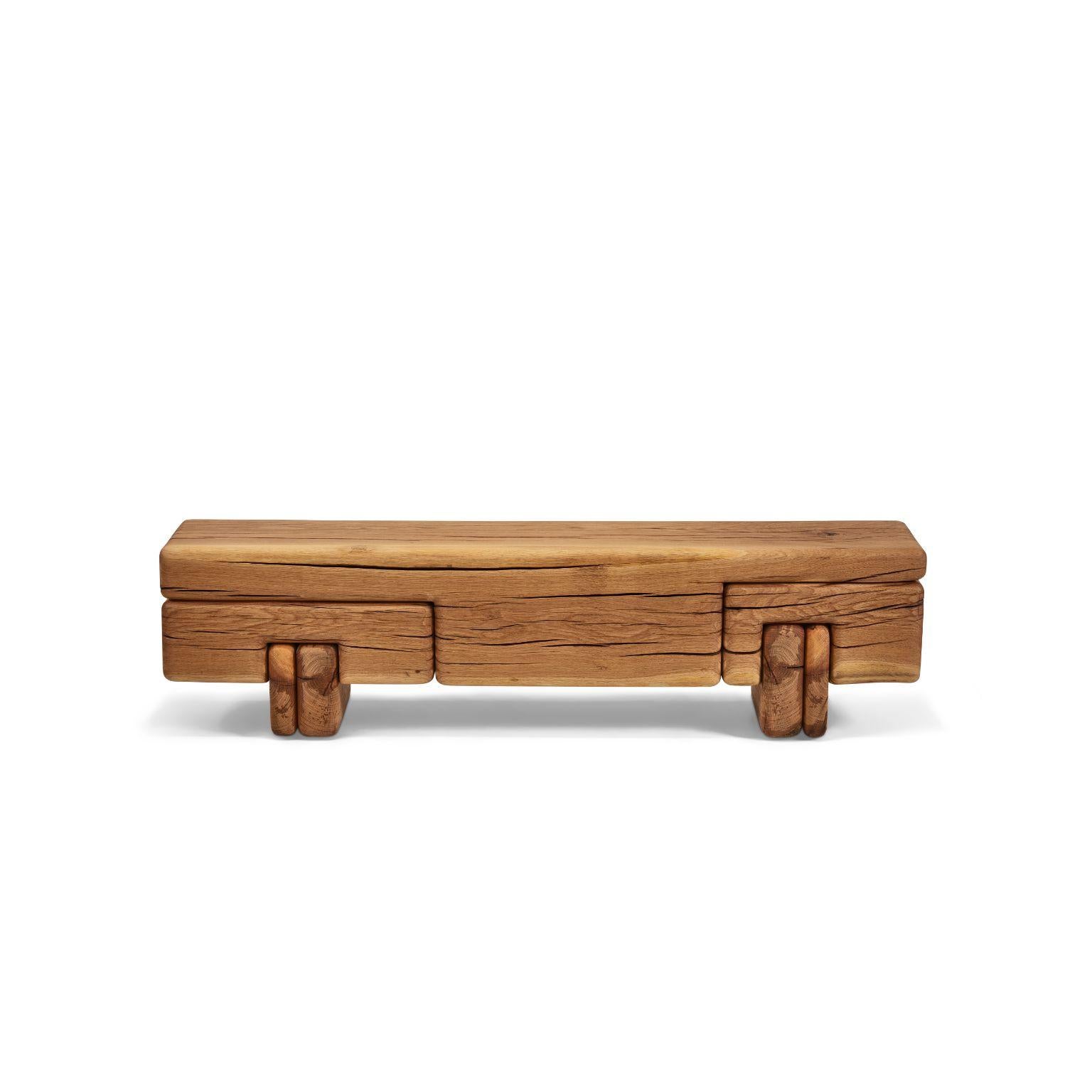 Turkish Oak Monoblock bench by Contemporary Ecowood
Dimensions: W 150 x D 29 x H 39 cm.
Materials: Turkish Oak
Finishing: Monocoat Wood Oil

Contemporary Ecowood’s story began in a craft workshop in 2009. Our wood passion made us focus on fallen