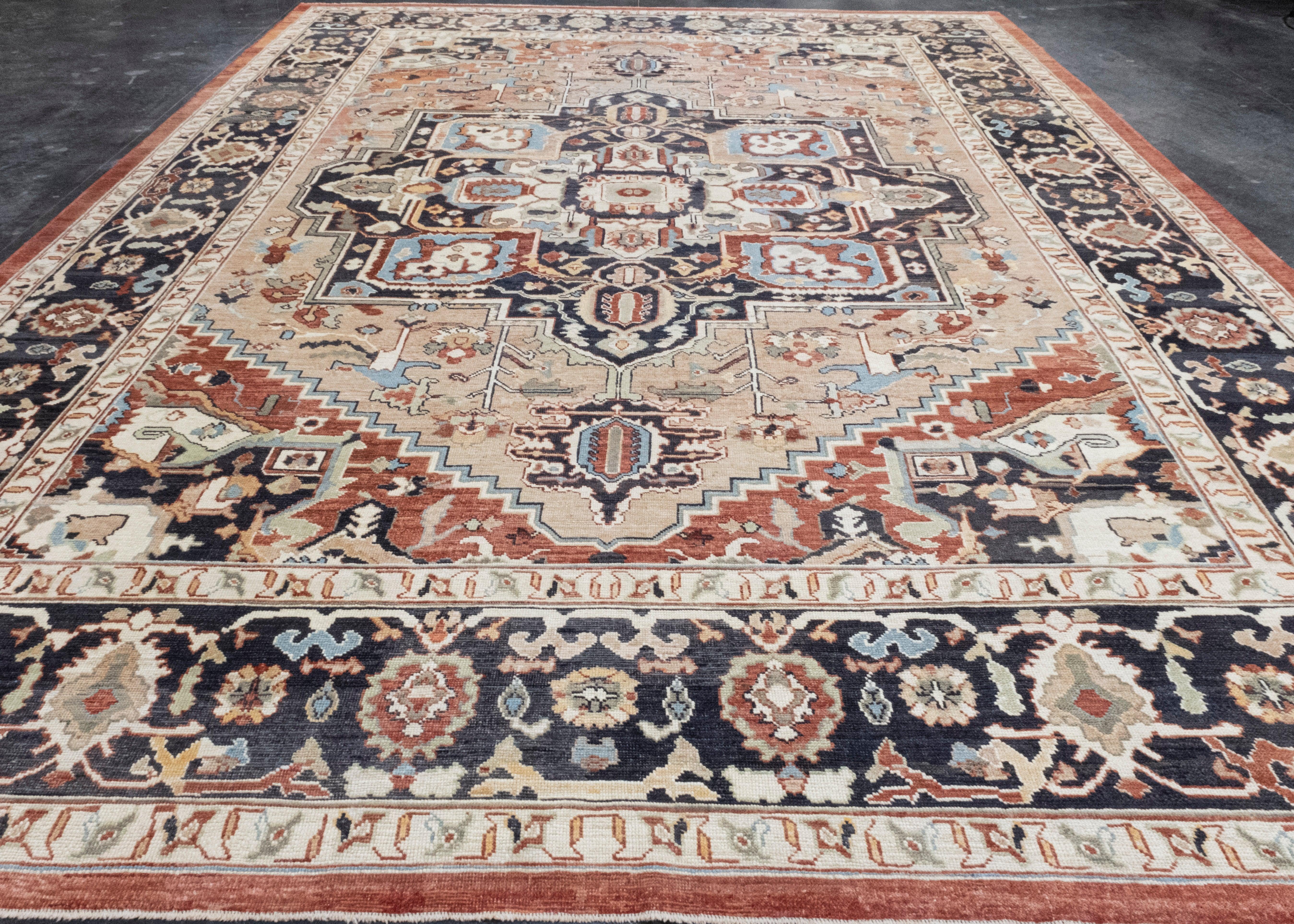 Turkish Old Wool Oushak Rug 12'4