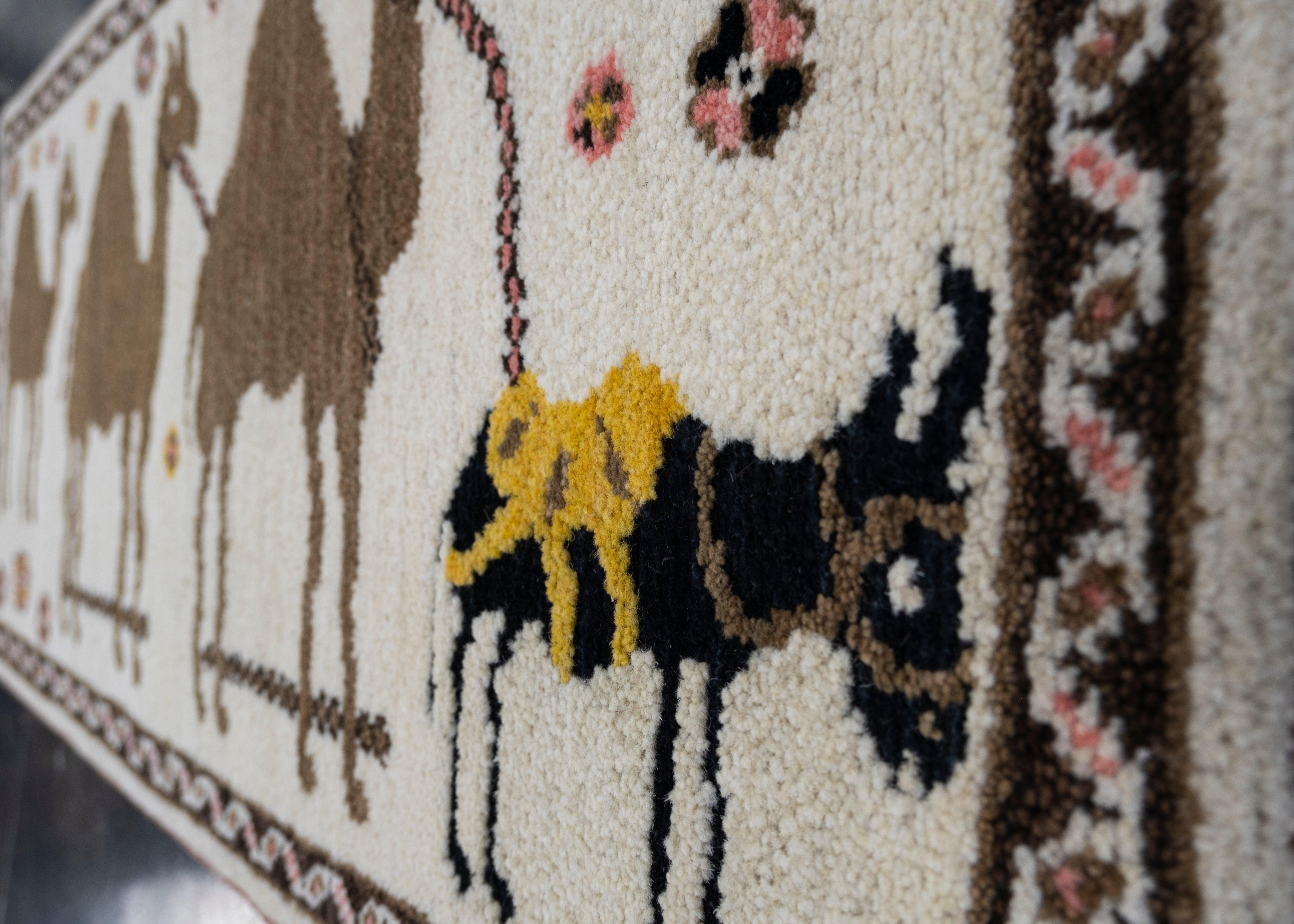 Noué à la main Tapis turc Oushak 2'9