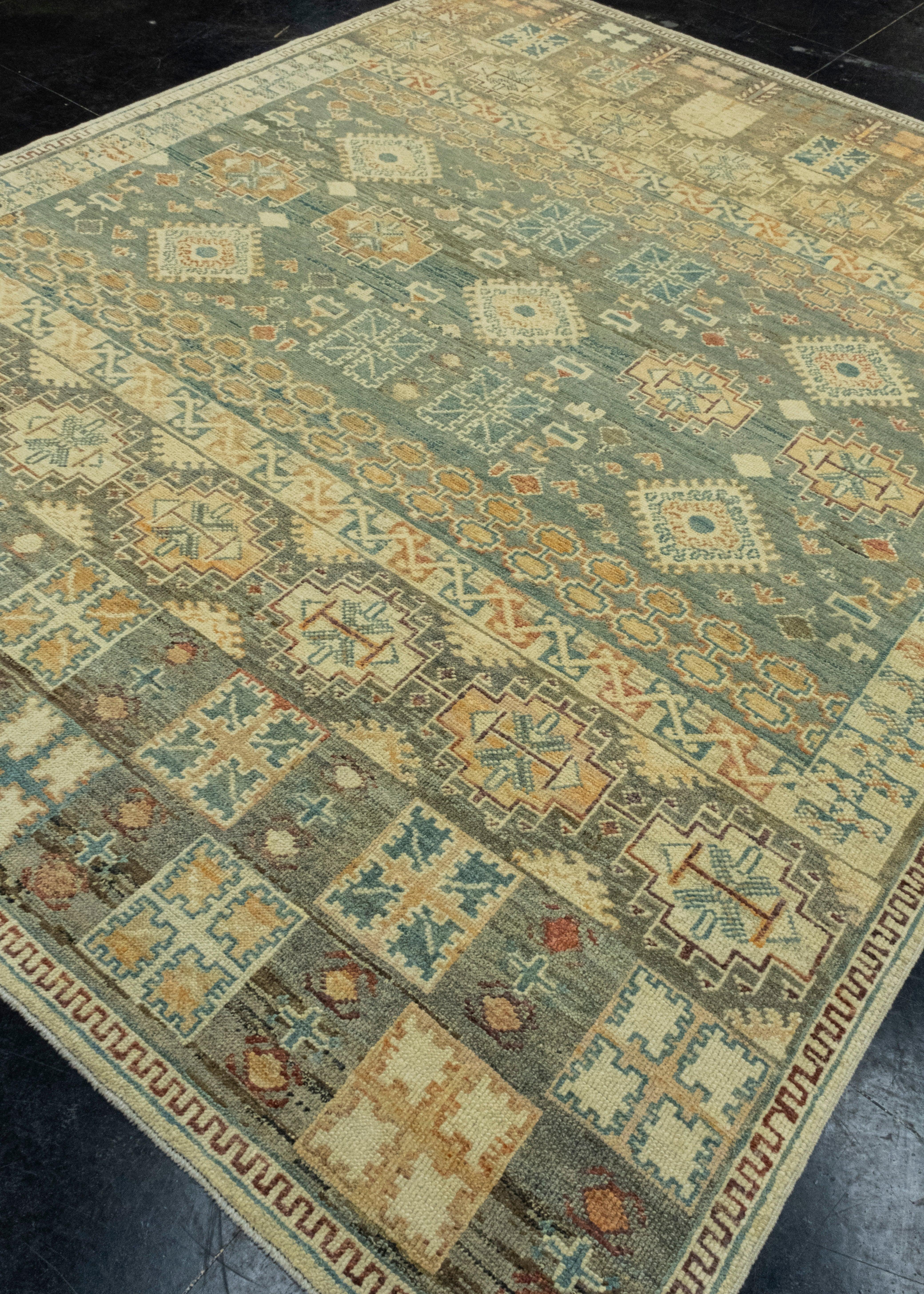 Hand-Knotted Turkish Old Wool Oushak Rug 7'11
