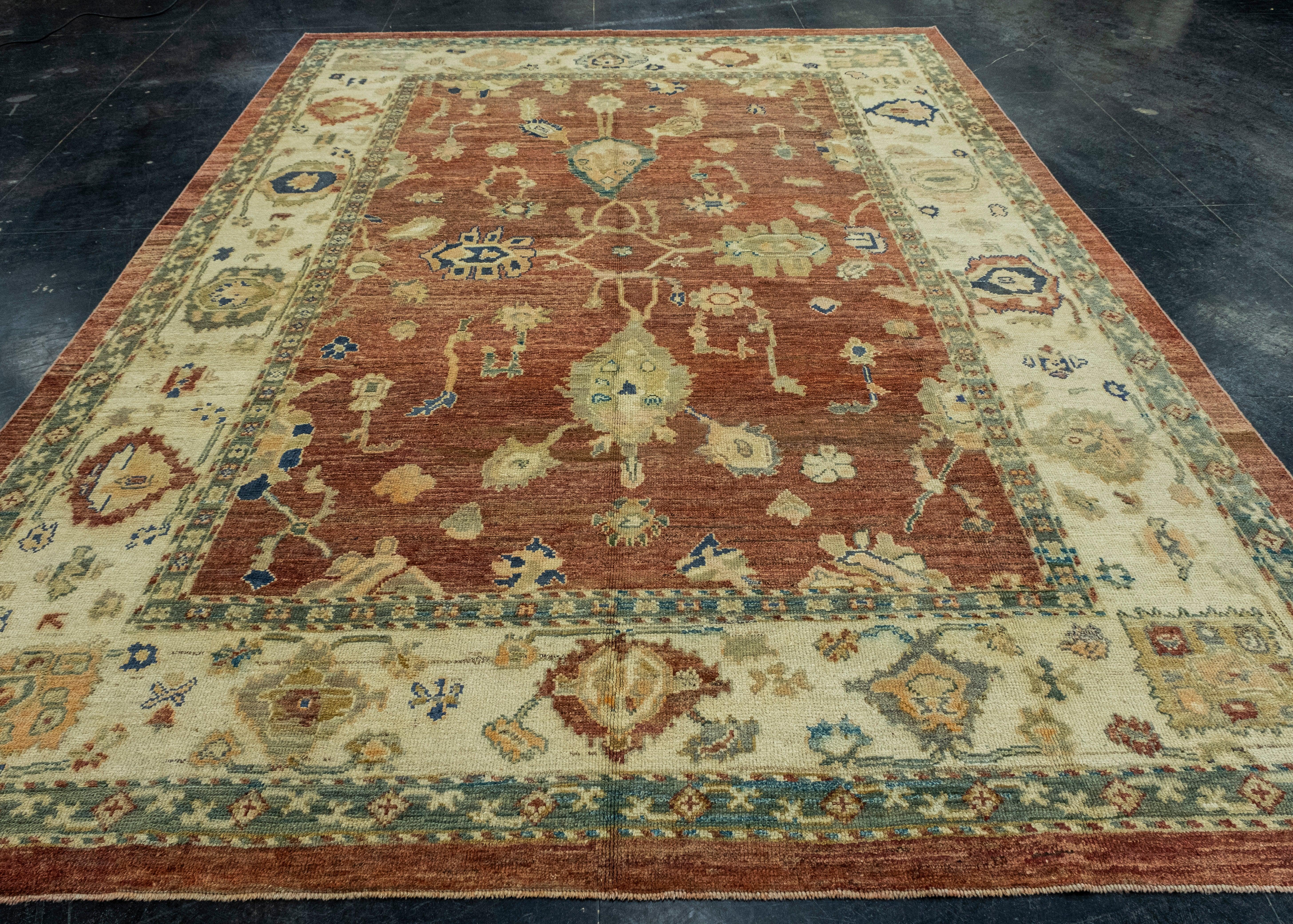 Turkish Old Wool Oushak Rug 8'11