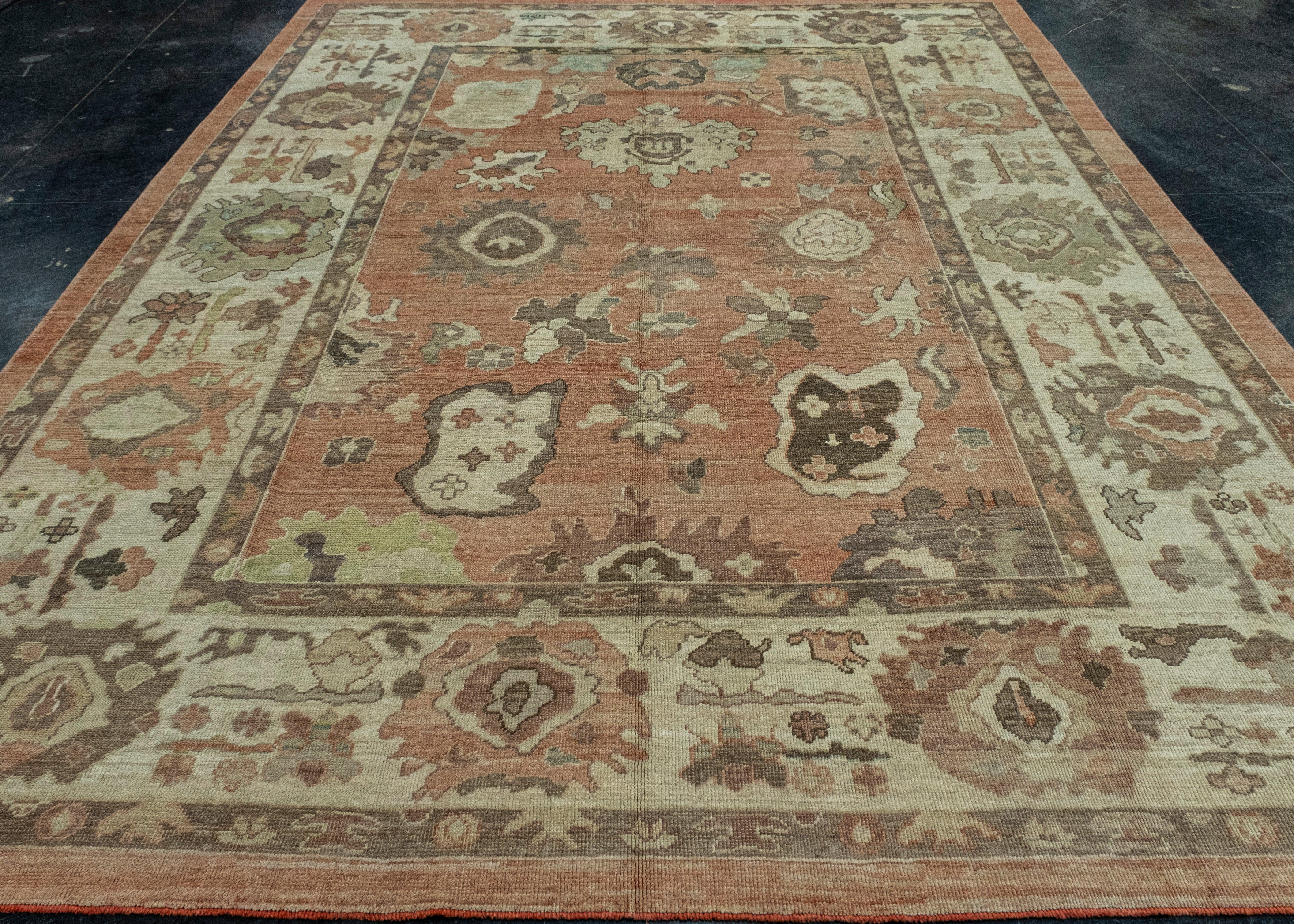 Turkish Old Wool Oushak Rug 9'3