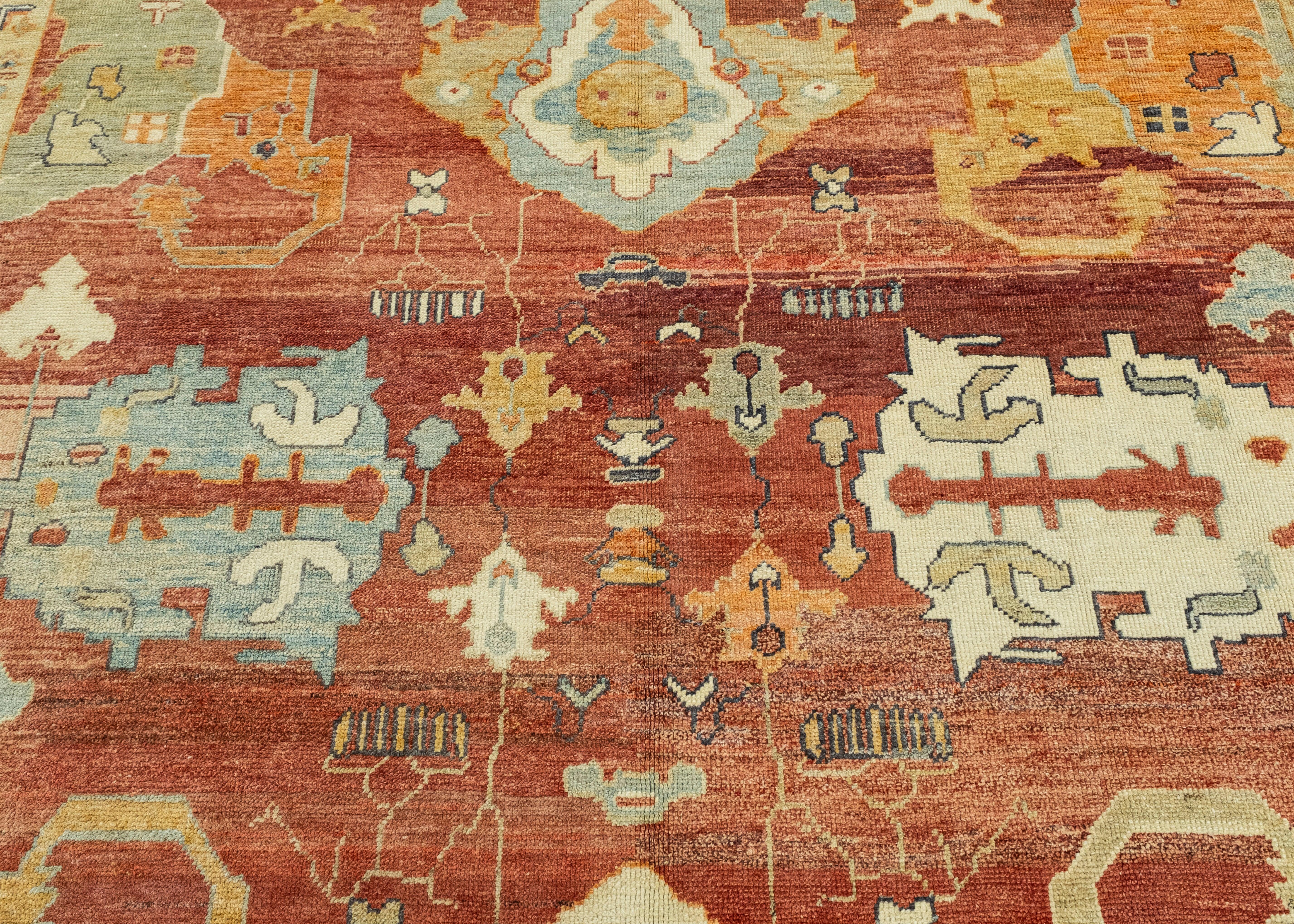 Annodato a mano Turkish Old Wool Oushak Rug 9'6