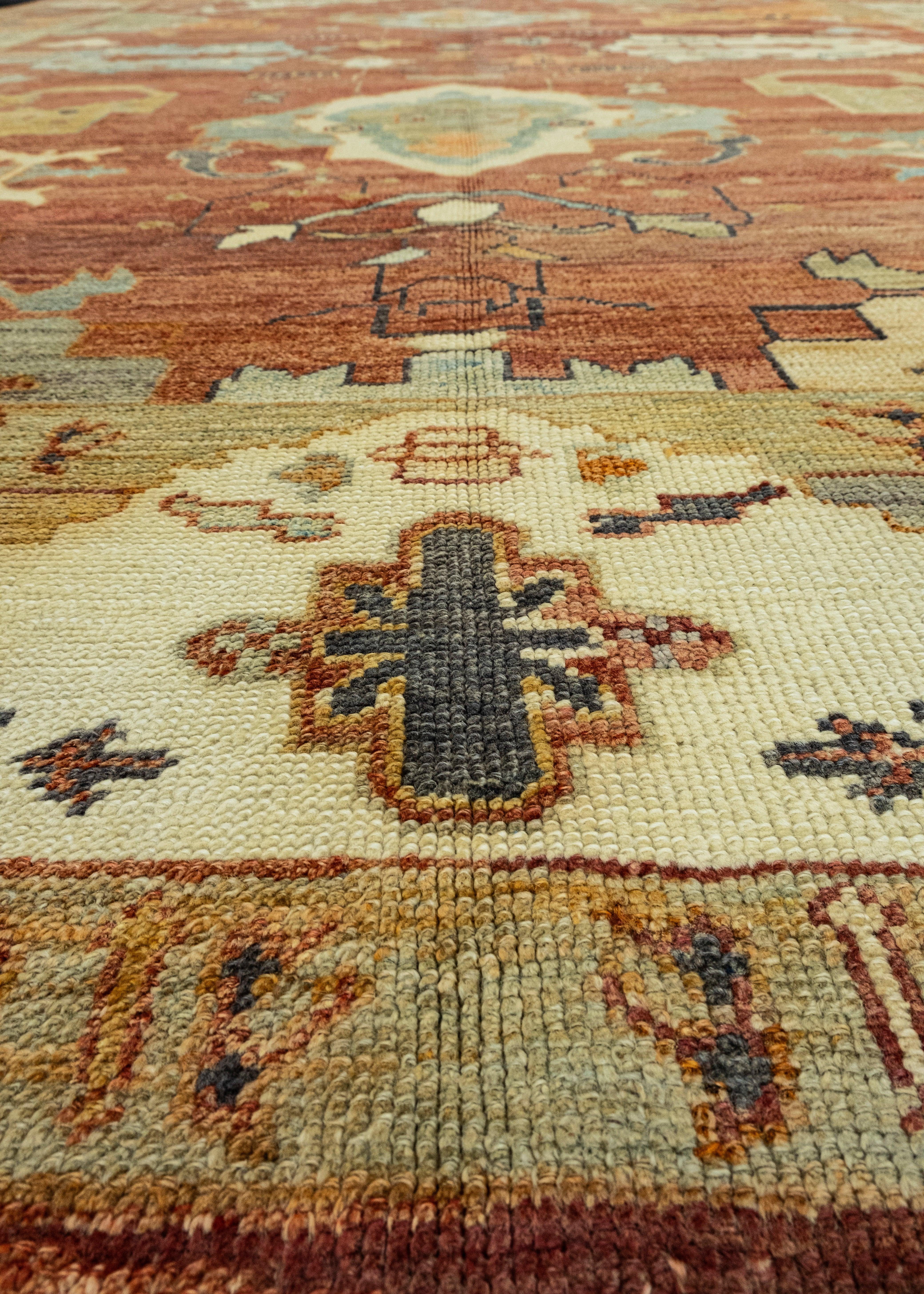 Turkish Old Wool Oushak Rug 9'6