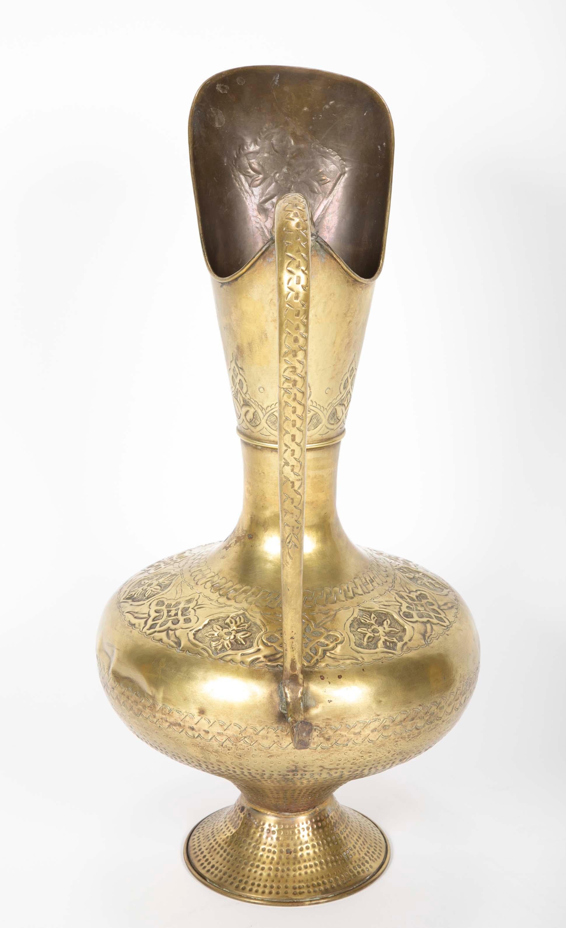Repoussé Turkish Ottoman Brass Ewer, Large Scale