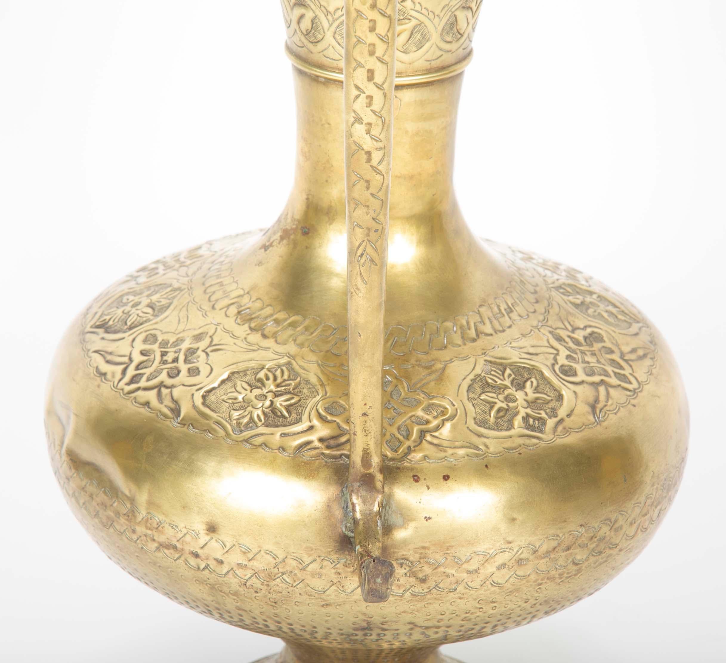 19th Century Turkish Ottoman Brass Ewer, Large Scale