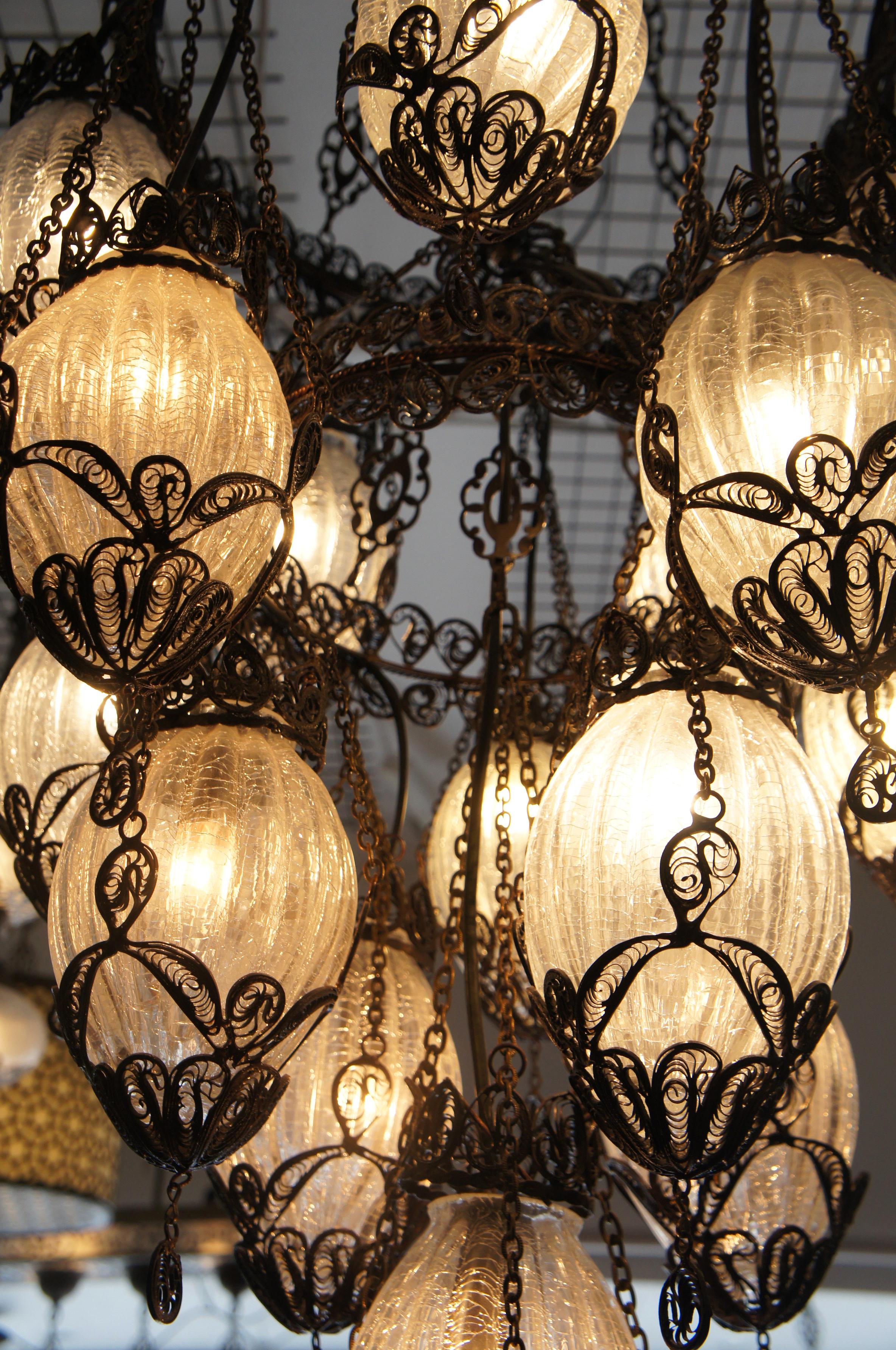 Hand-Crafted Turkish Ottoman Chandelier, 15 Glass, Istanbul For Sale