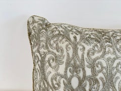 Turkish Ottoman Revival Decorative Pillow with Silver Embroidery, 1990