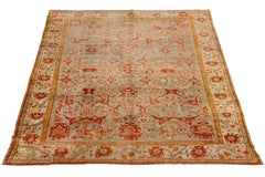 Turkish Oushak Antique Wool Rug Handmade Featuring a Floral Pattern In Rust