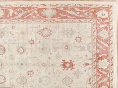 Turkish Oushak Carpet, 1950s, Handmade Oriental Rug, Beige, Taupe, Coral