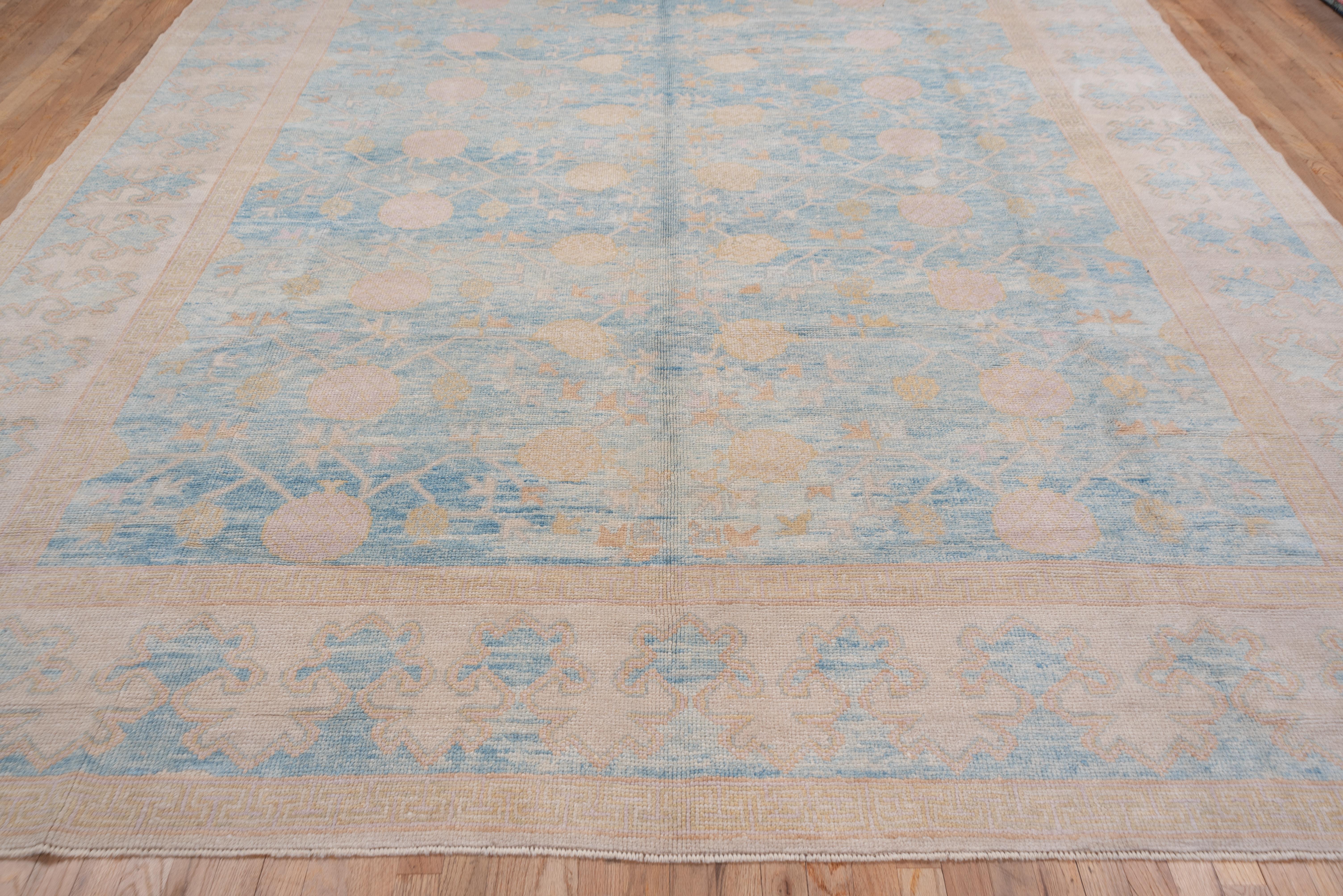 Hand-Knotted Turkish Oushak Carpet, Light Blue Field with Allover Design For Sale