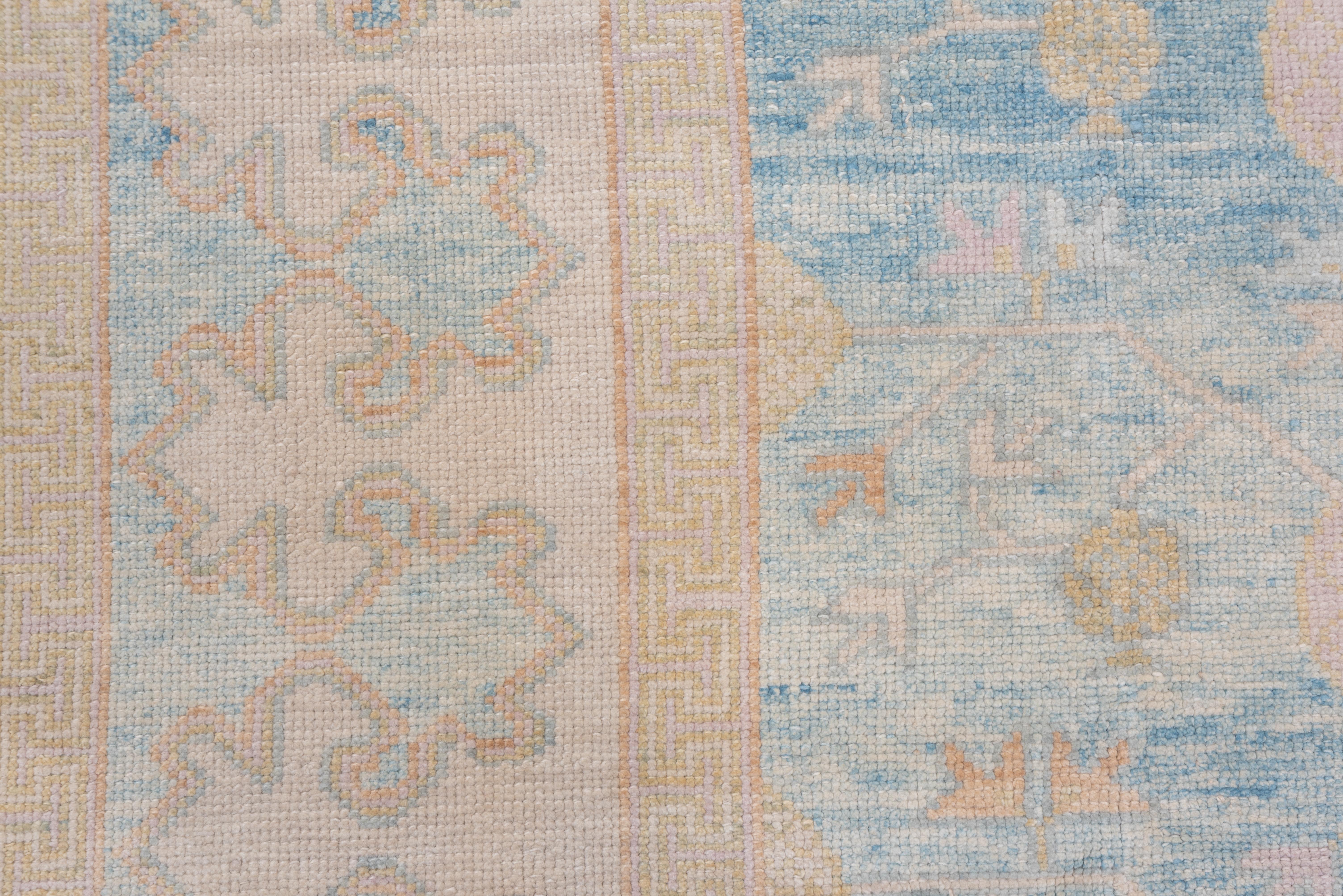Wool Turkish Oushak Carpet, Light Blue Field with Allover Design For Sale