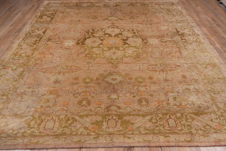 Turkish Oushak Carpet, Light Pink Field, circa 1910s For Sale at 1stdibs