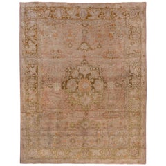 Antique Turkish Oushak Carpet, Light Pink Field, circa 1910s