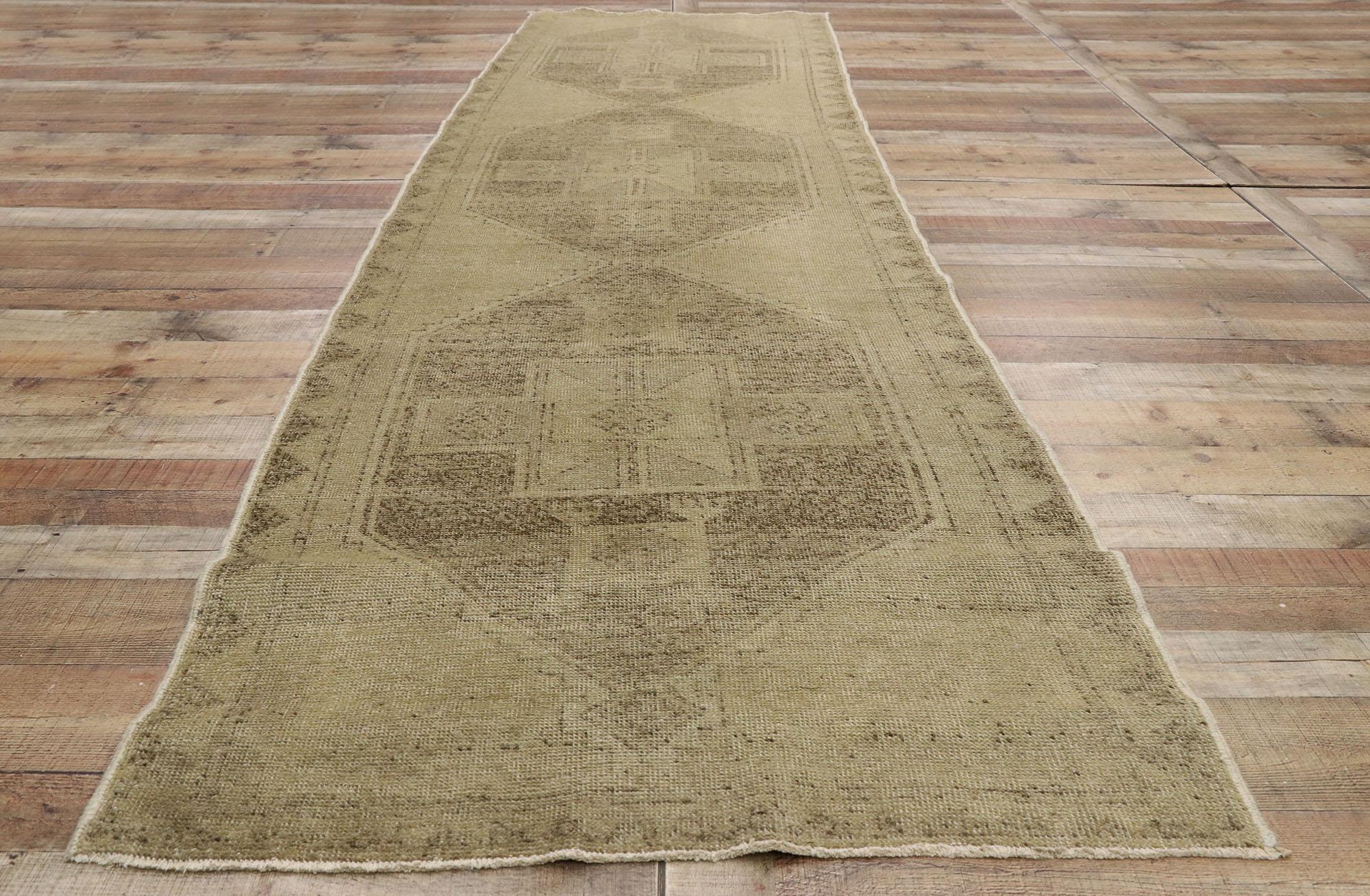 Turkish Oushak Carpet Runner with Shaker Style and Muted 'Washed Out' Colors For Sale 3